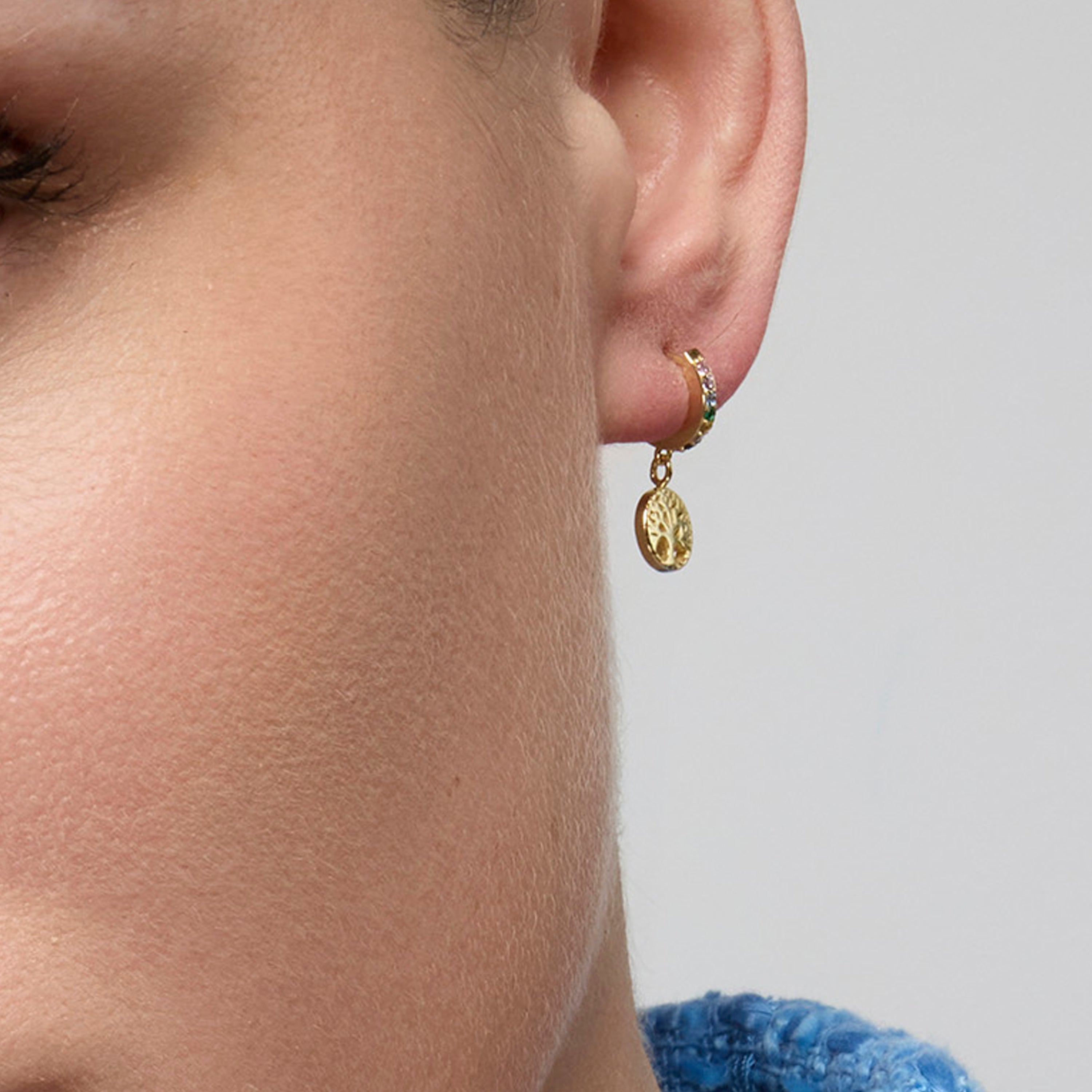 Brincos em Prata 925 com Zircônia Multicolorida acabamento ouro amarelo 18k - Árvore da Vida