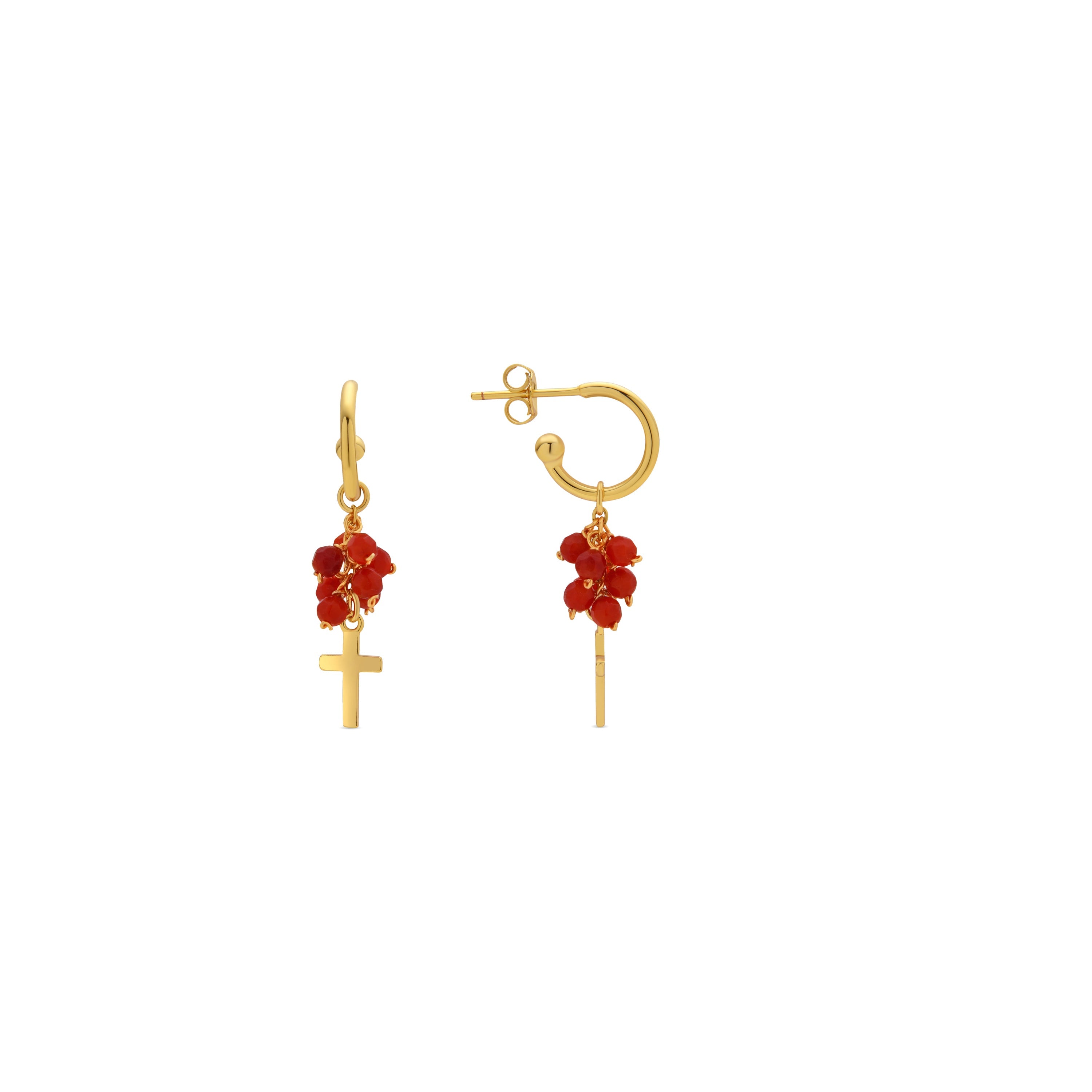 925 Sterling Silver and Red Agate Earrings, 18k Yellow Gold Finish - Kyus