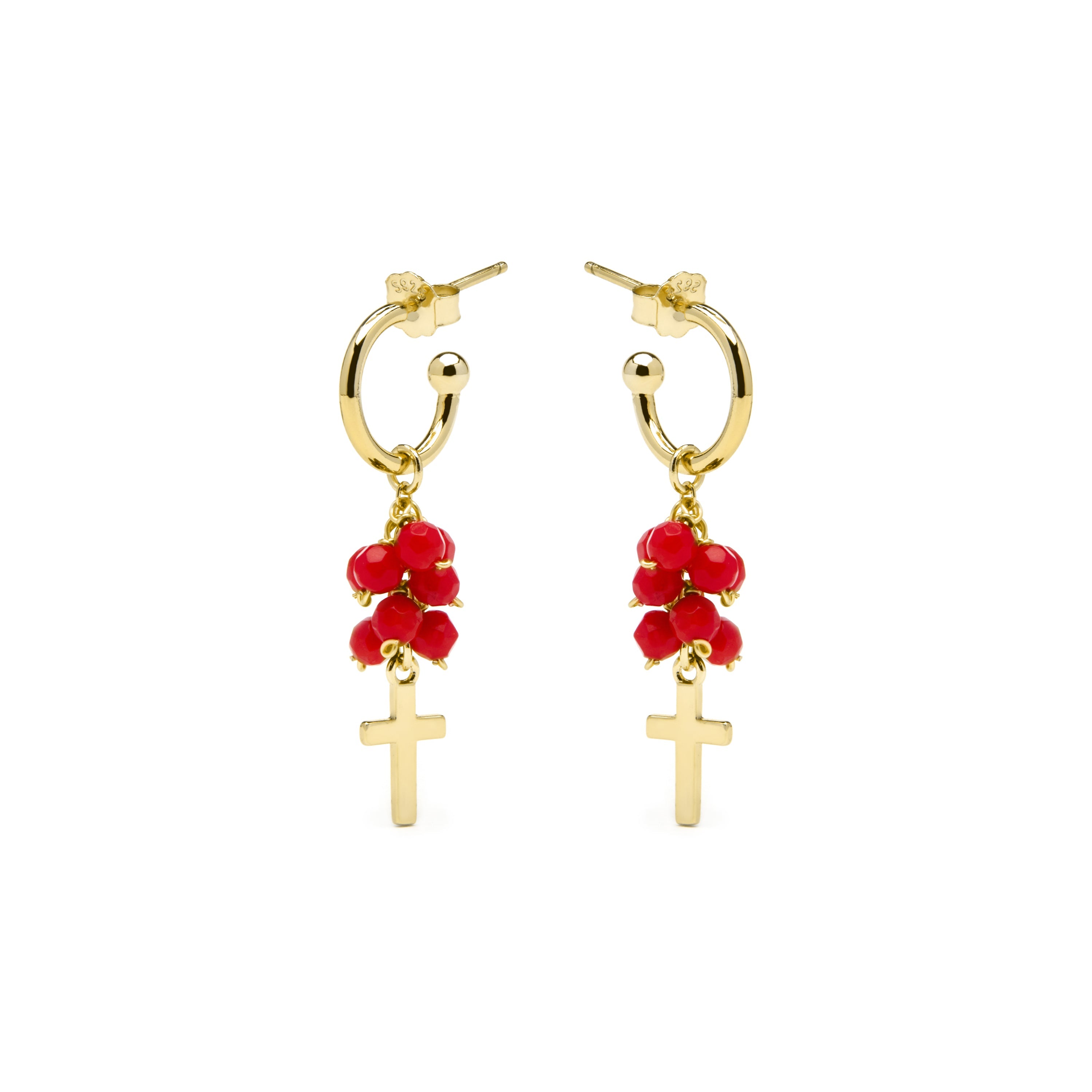 925 Sterling Silver and Red Agate Earrings, 18k Yellow Gold Finish - Kyus