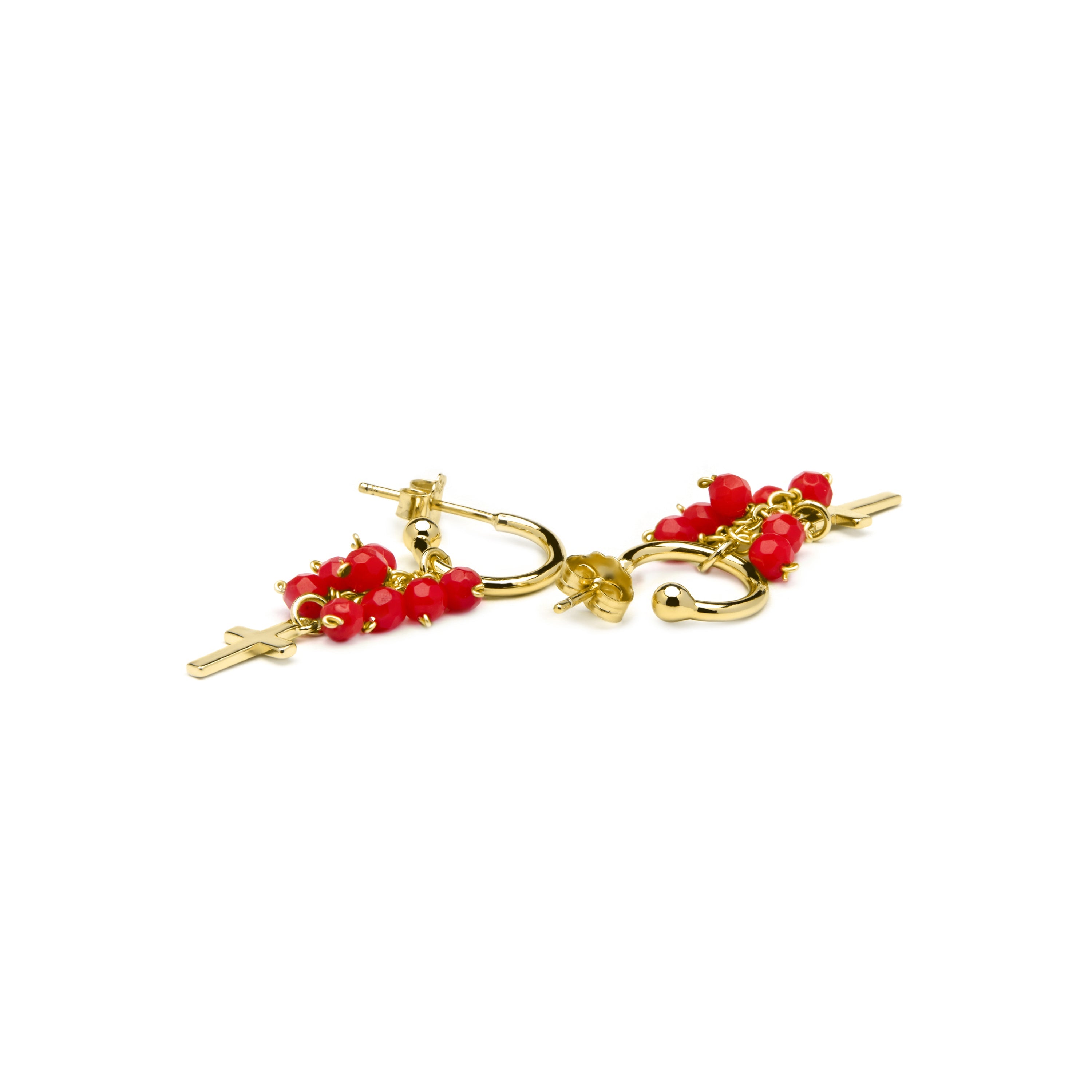 925 Sterling Silver and Red Agate Earrings, 18k Yellow Gold Finish - Kyus