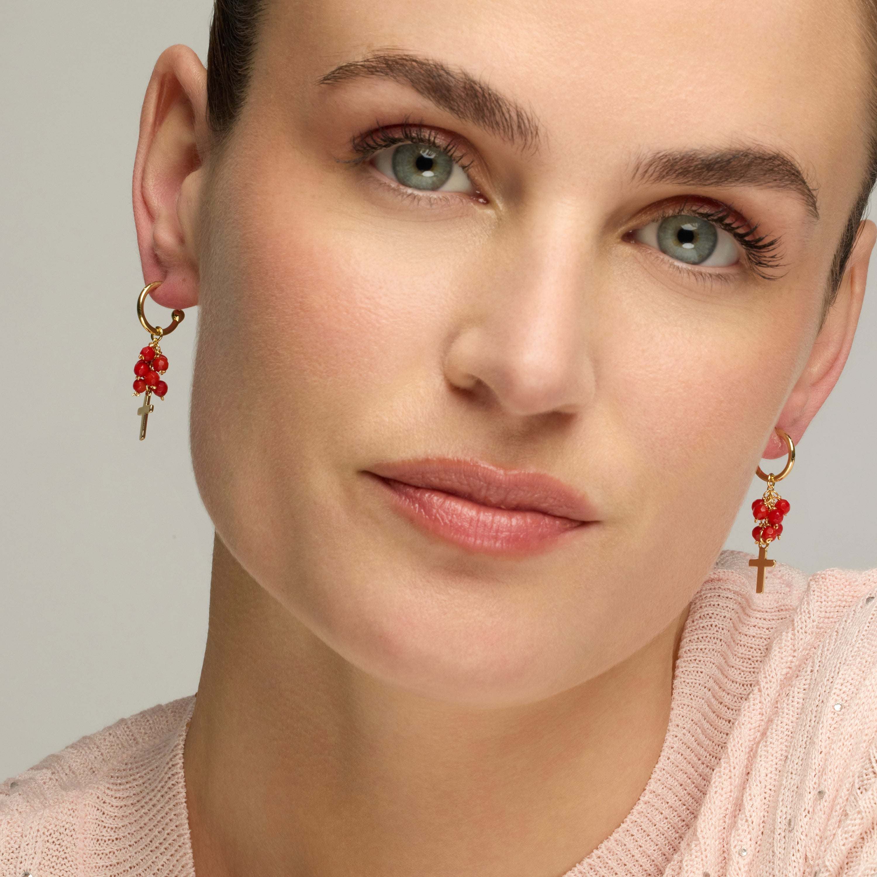 925 Sterling Silver and Red Agate Earrings, 18k Yellow Gold Finish - Kyus