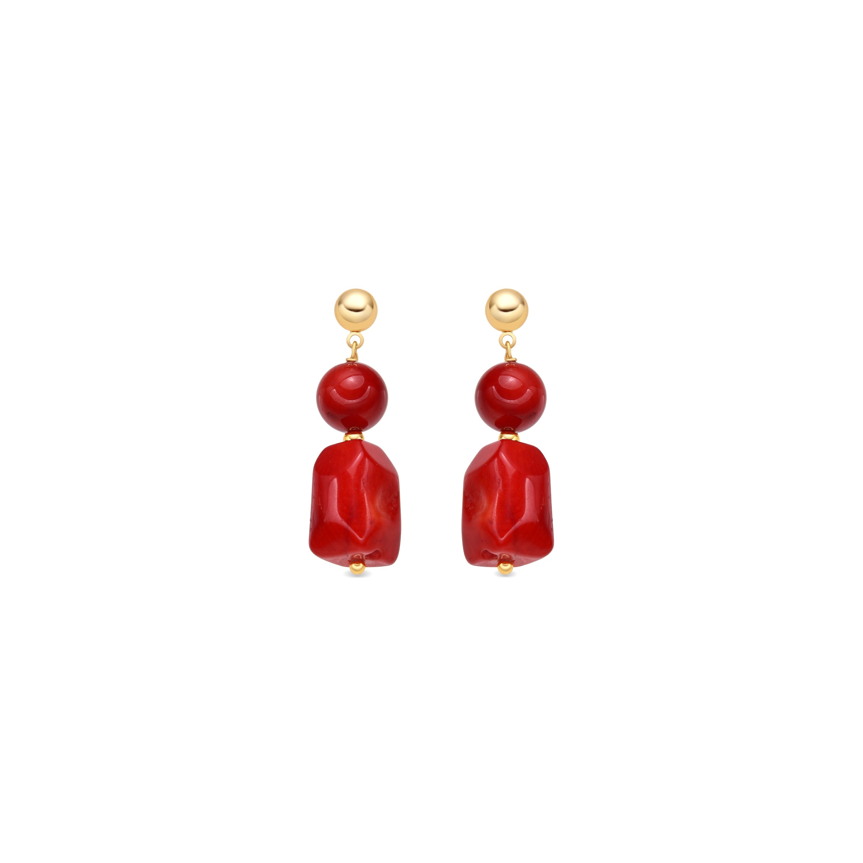 Caheart 925 Sterling Silver and Coral Earrings in 18k Yellow Gold Finish