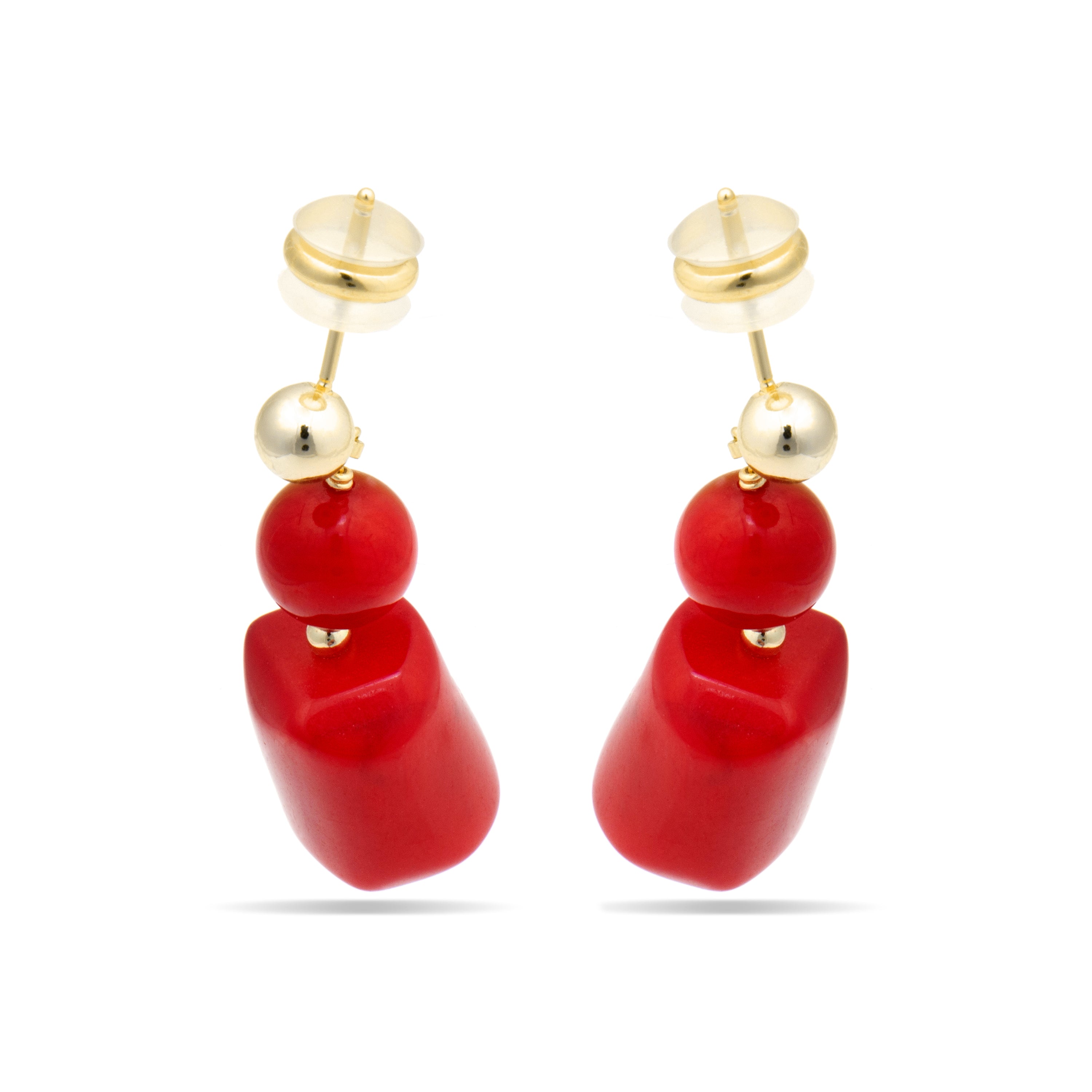 Caheart 925 Sterling Silver and Coral Earrings in 18k Yellow Gold Finish