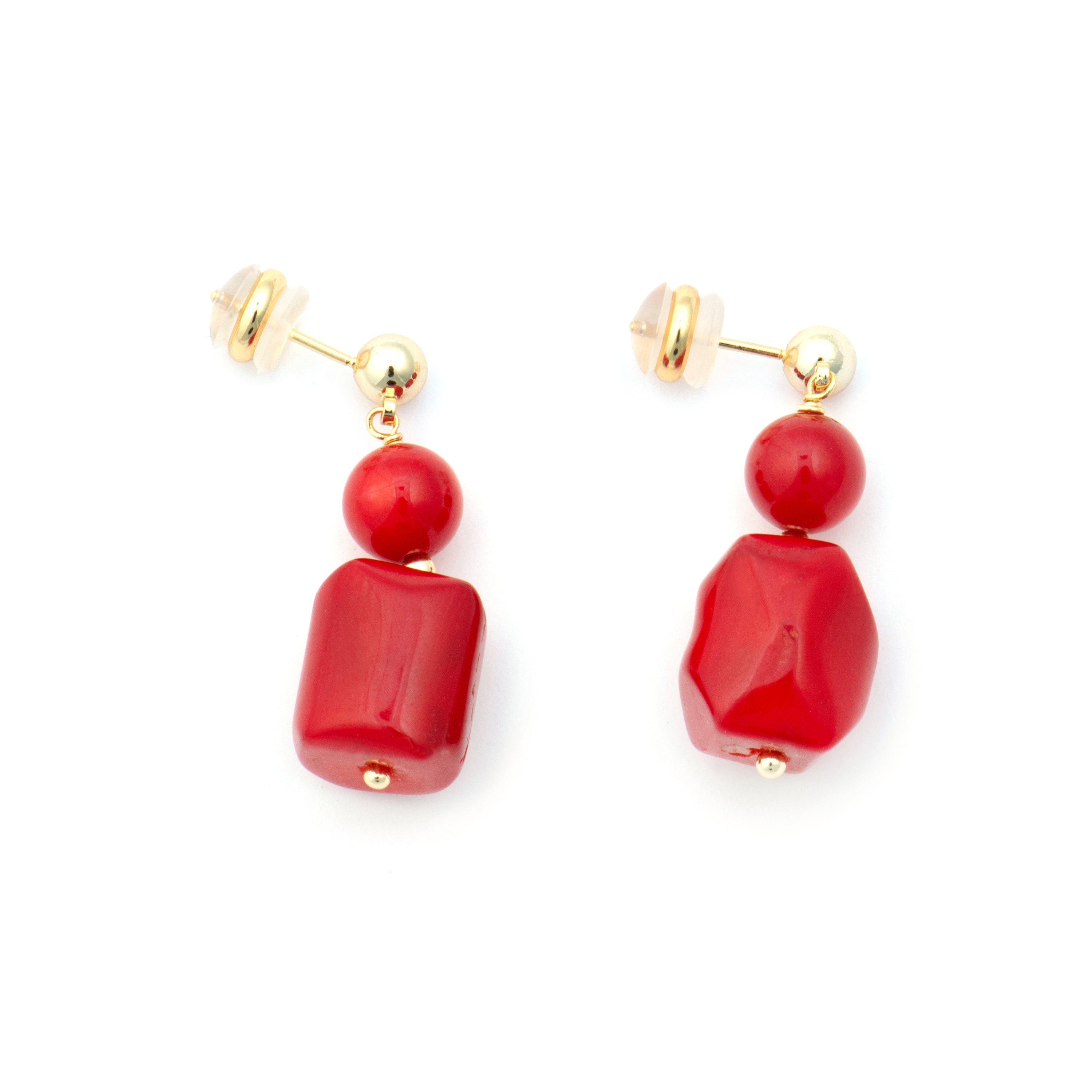 Caheart 925 Sterling Silver and Coral Earrings in 18k Yellow Gold Finish
