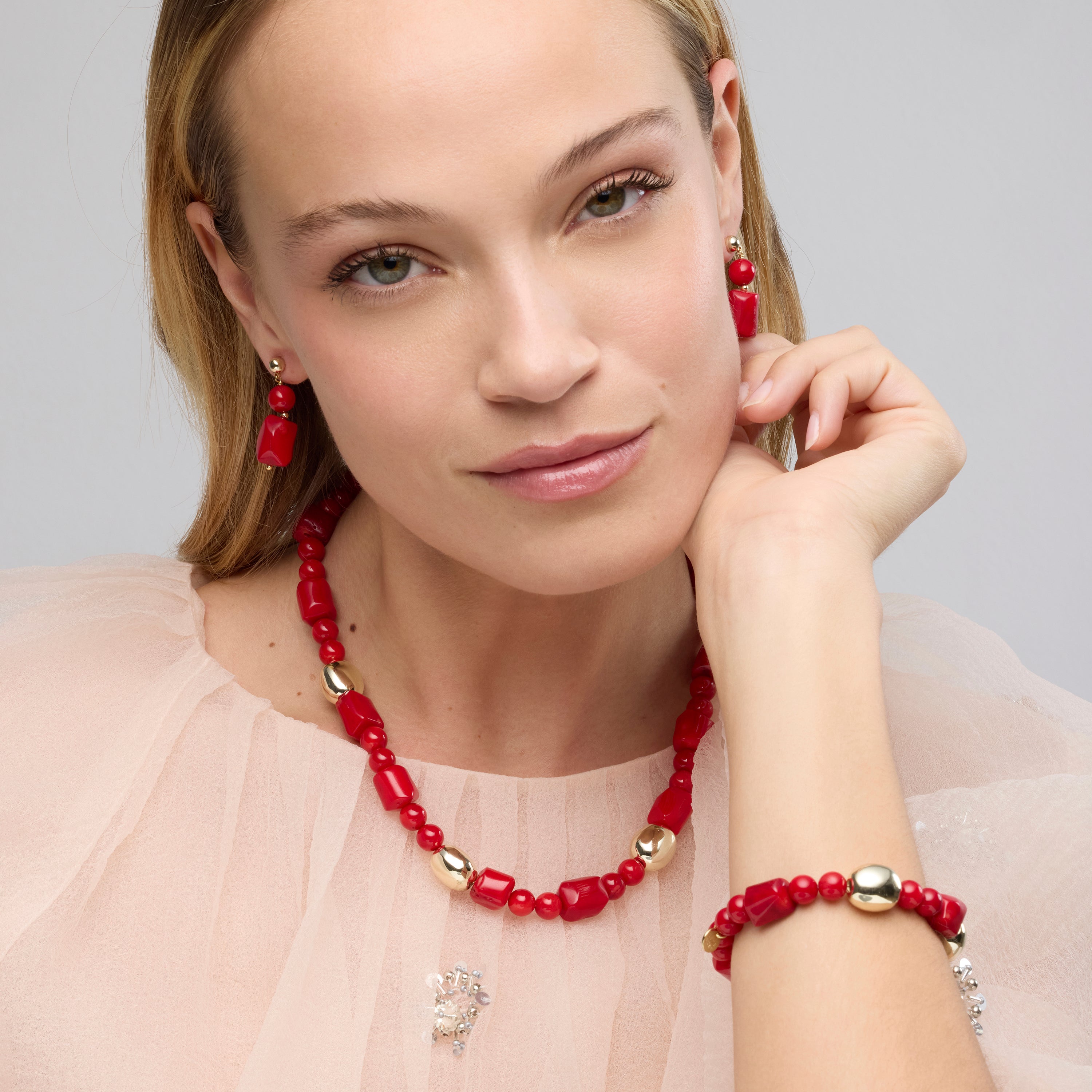 Caheart 925 Sterling Silver and Coral Earrings in 18k Yellow Gold Finish