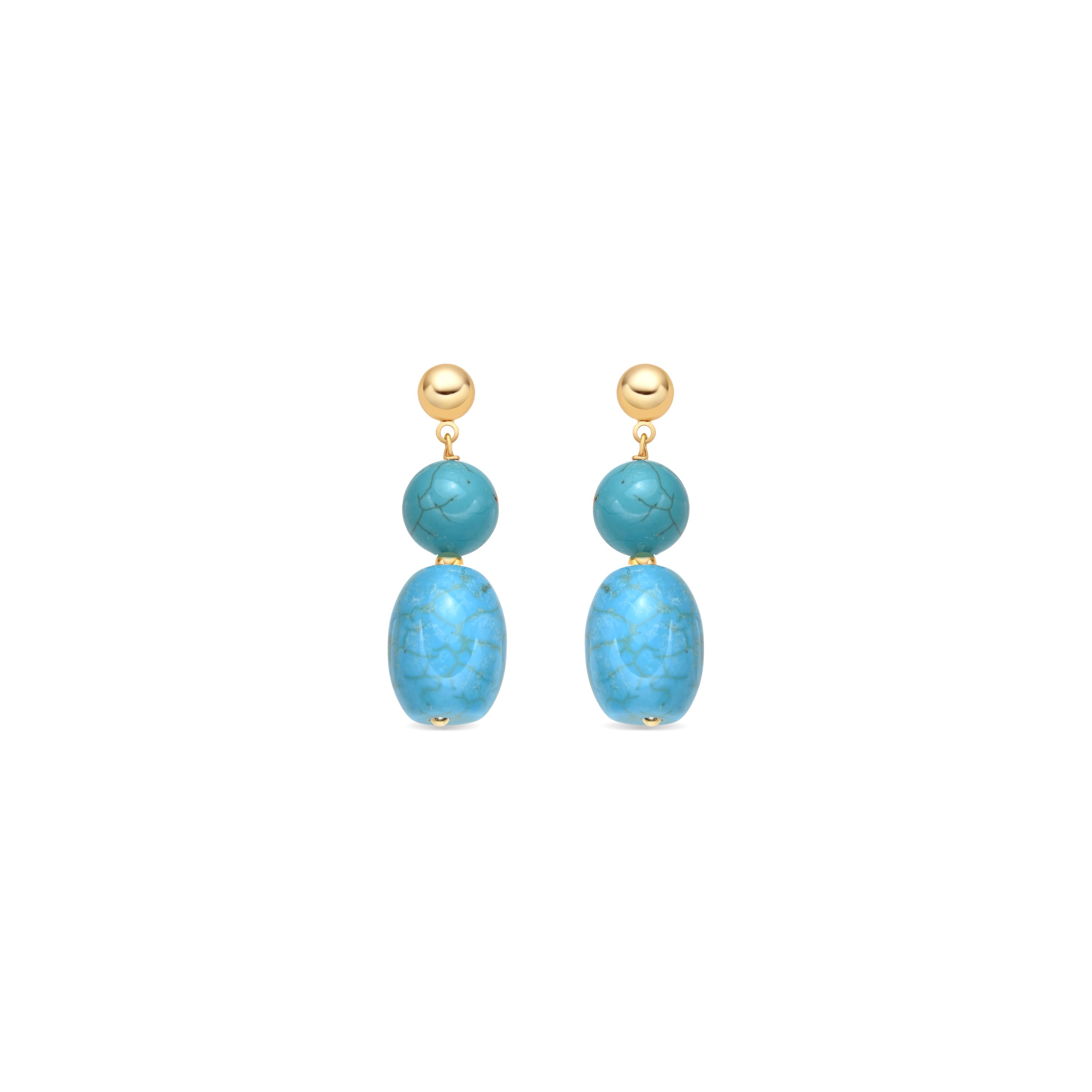 Shyra 925 Sterling Silver and Turquoise Earrings, 18k Yellow Gold Finish