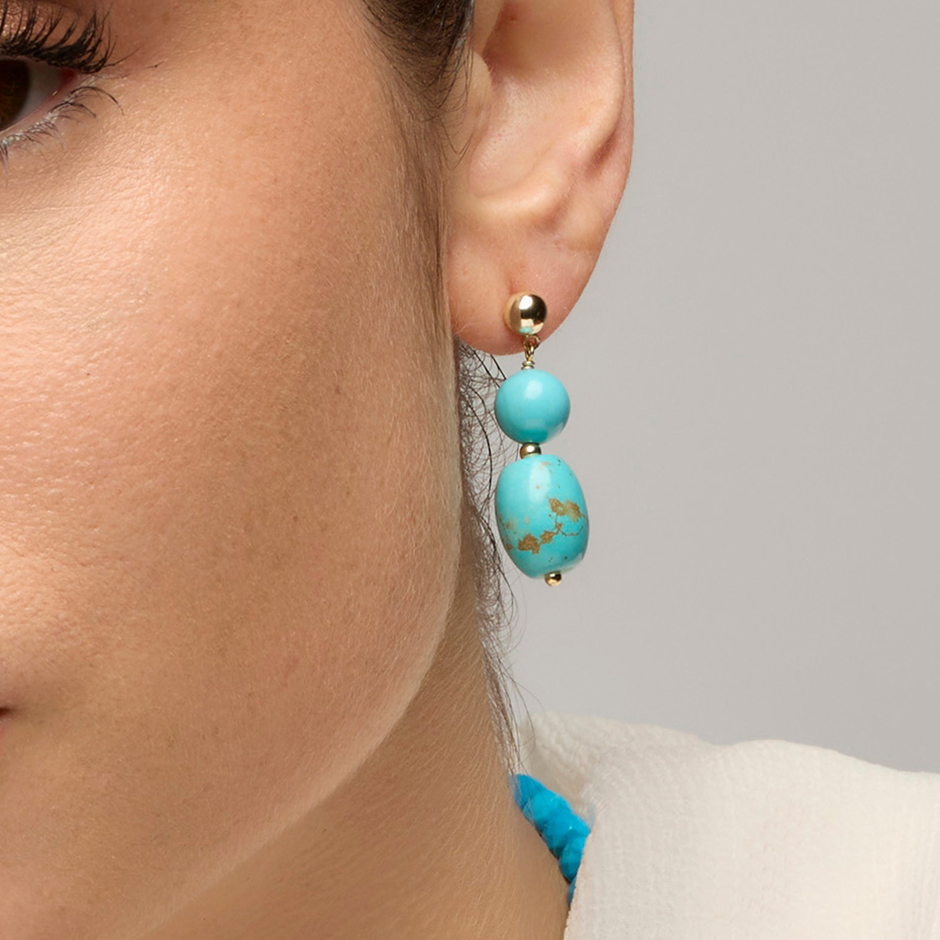 Shyra 925 Sterling Silver and Turquoise Earrings, 18k Yellow Gold Finish