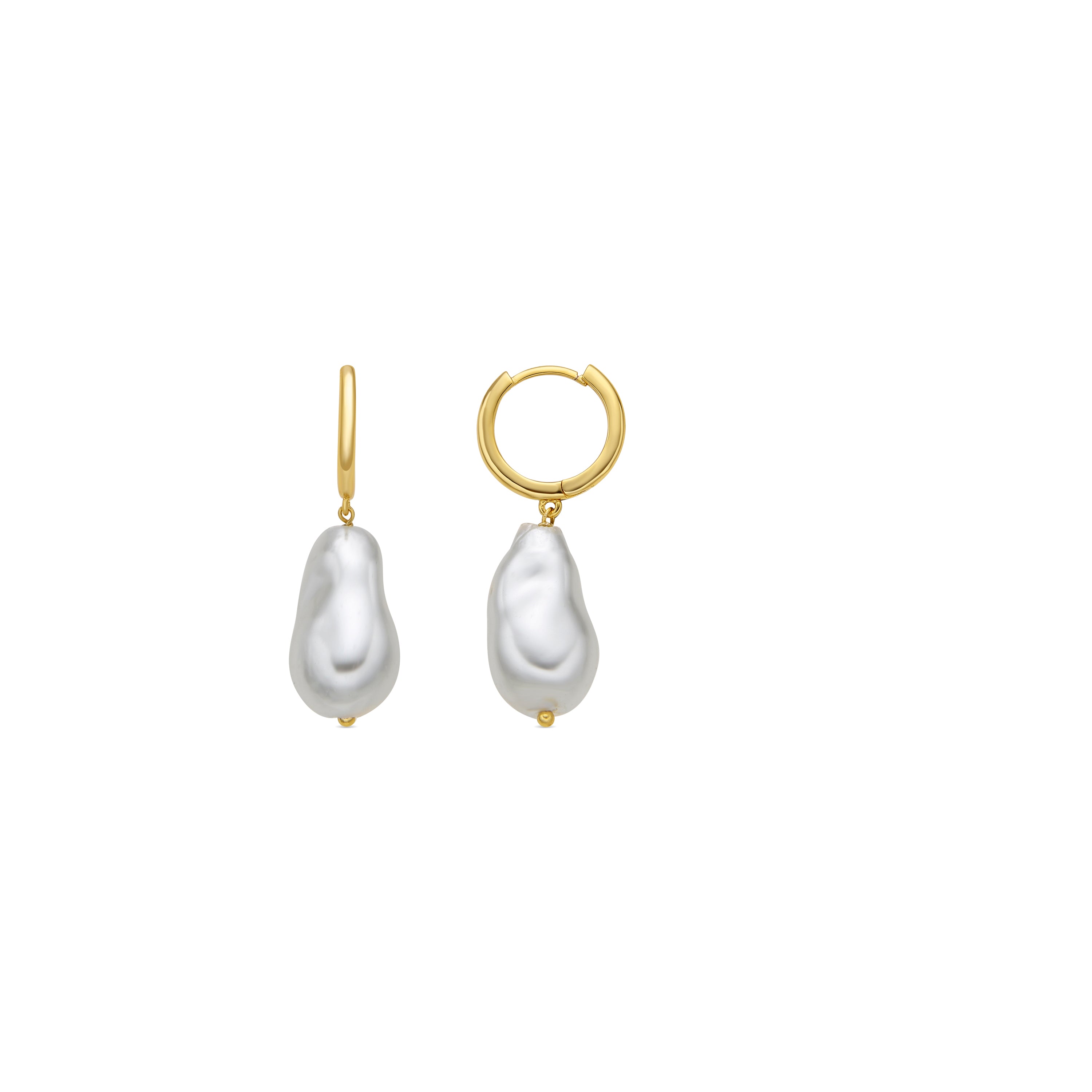 925 Sterling Silver and White Pearl Earrings, 18k Yellow Gold Finish - Hasel