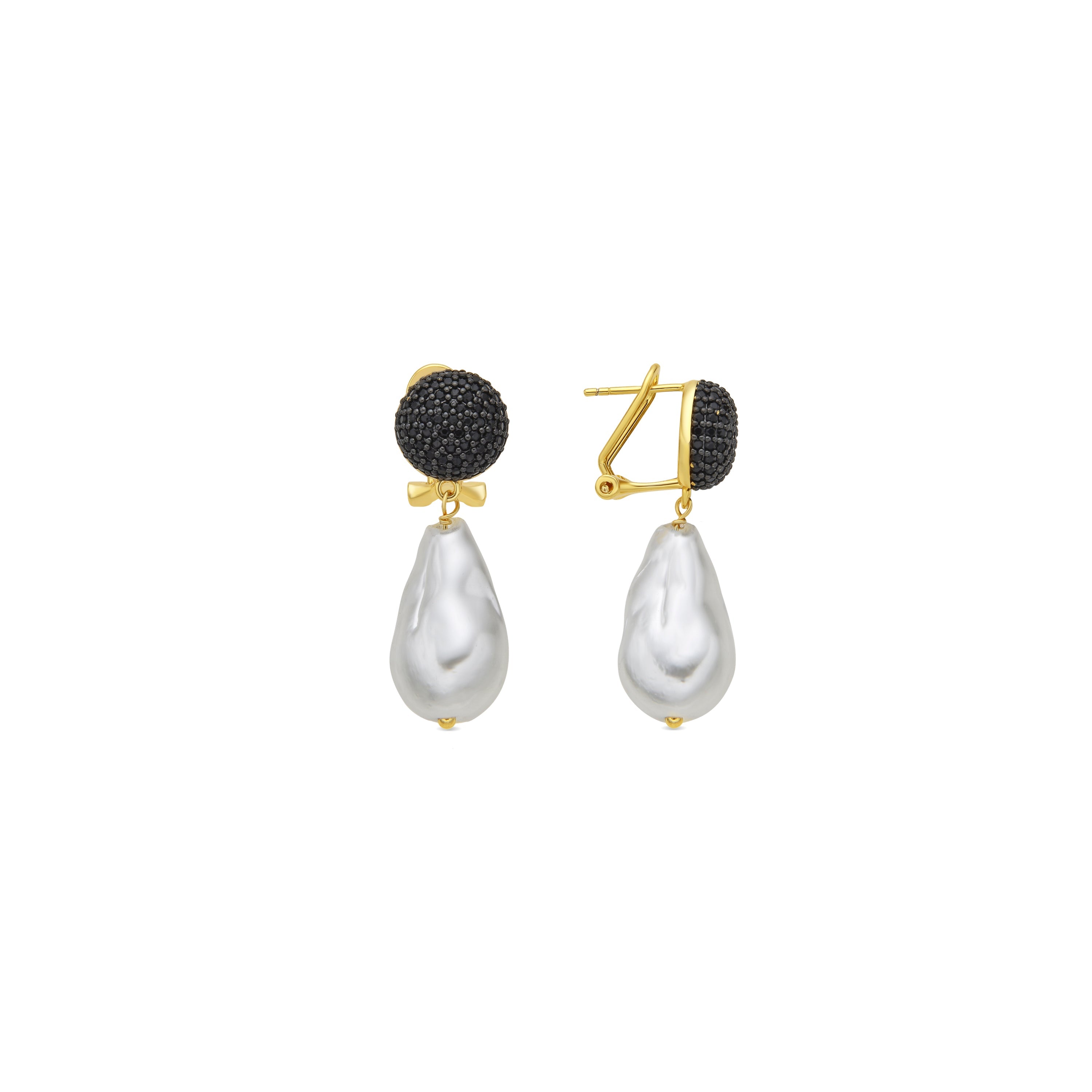 Brincos de Prata 925 com Pérola Branca e acabamento em ouro amarelo 18k - Yaca
