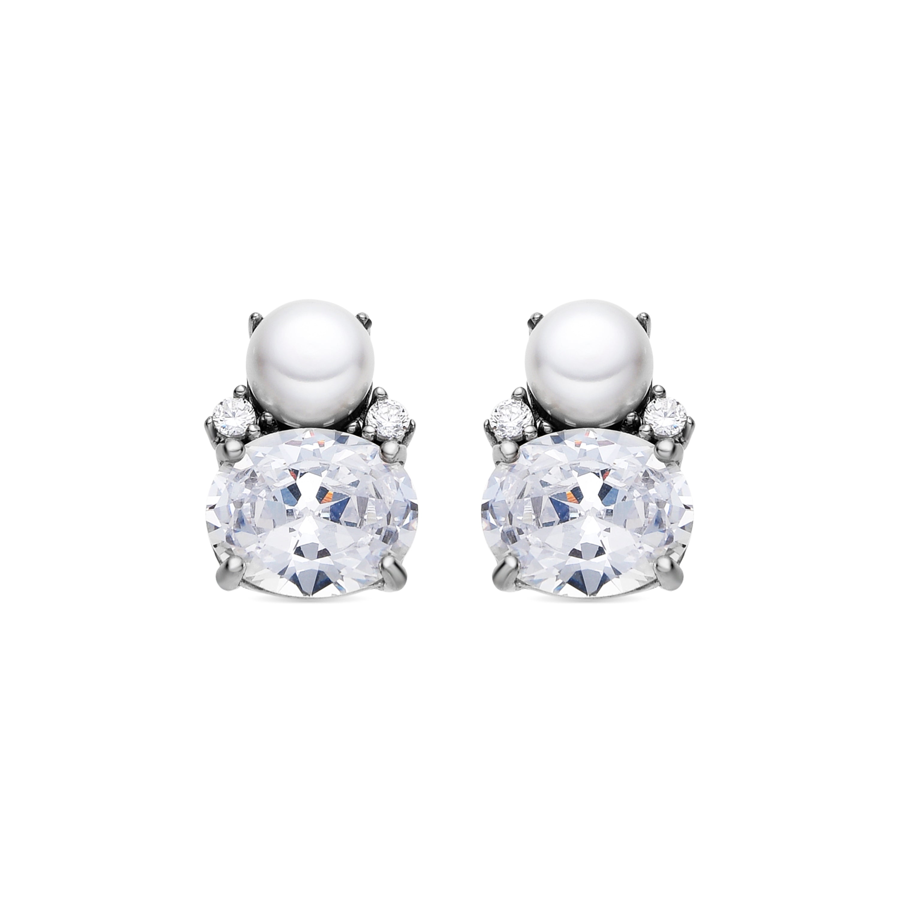 925 Sterling Silver and Brilliant Zirconia Earrings, Rhodium Finish - Ward