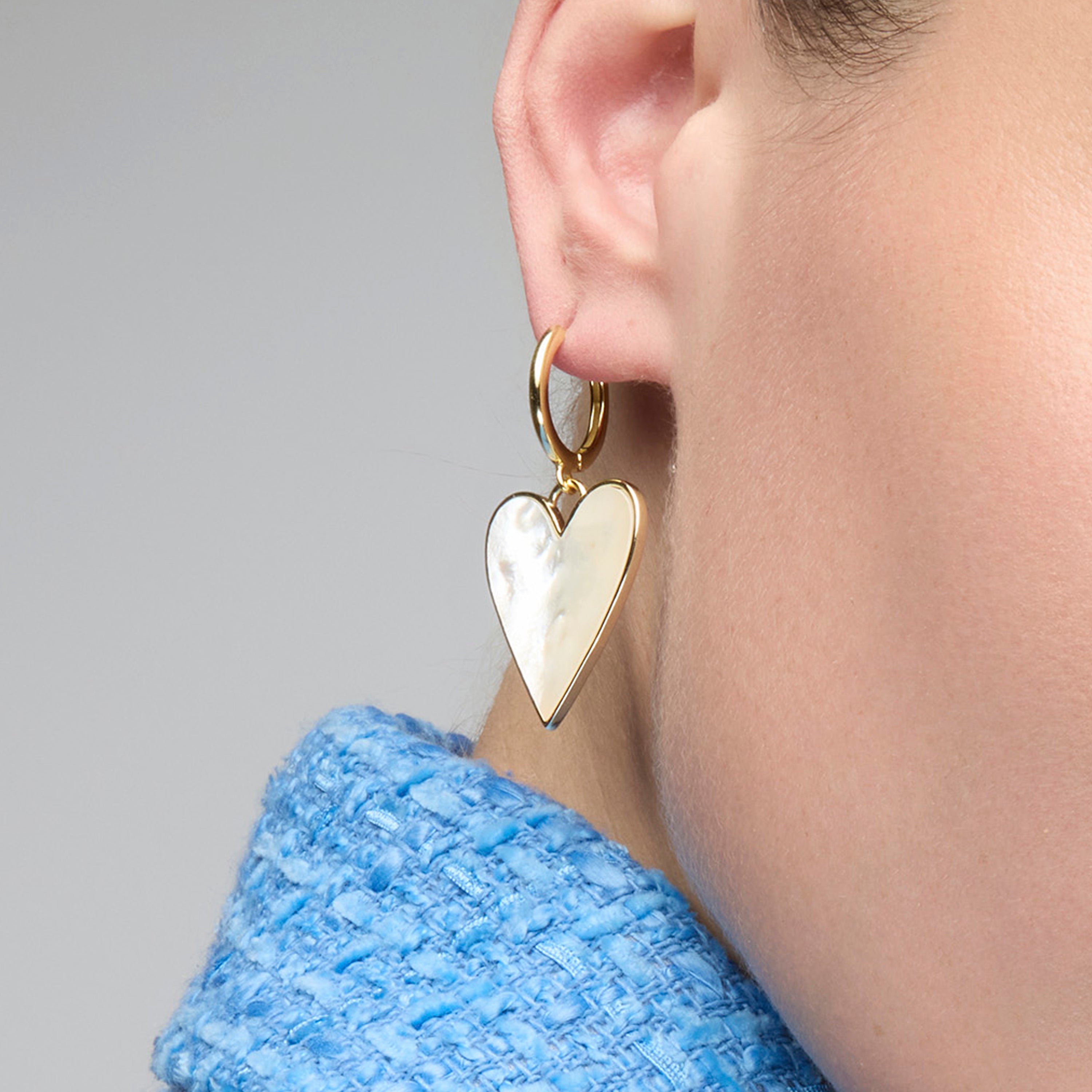 Akna 925 Sterling Silver and White Mother of Pearl Earrings, 18k Yellow Gold Finish