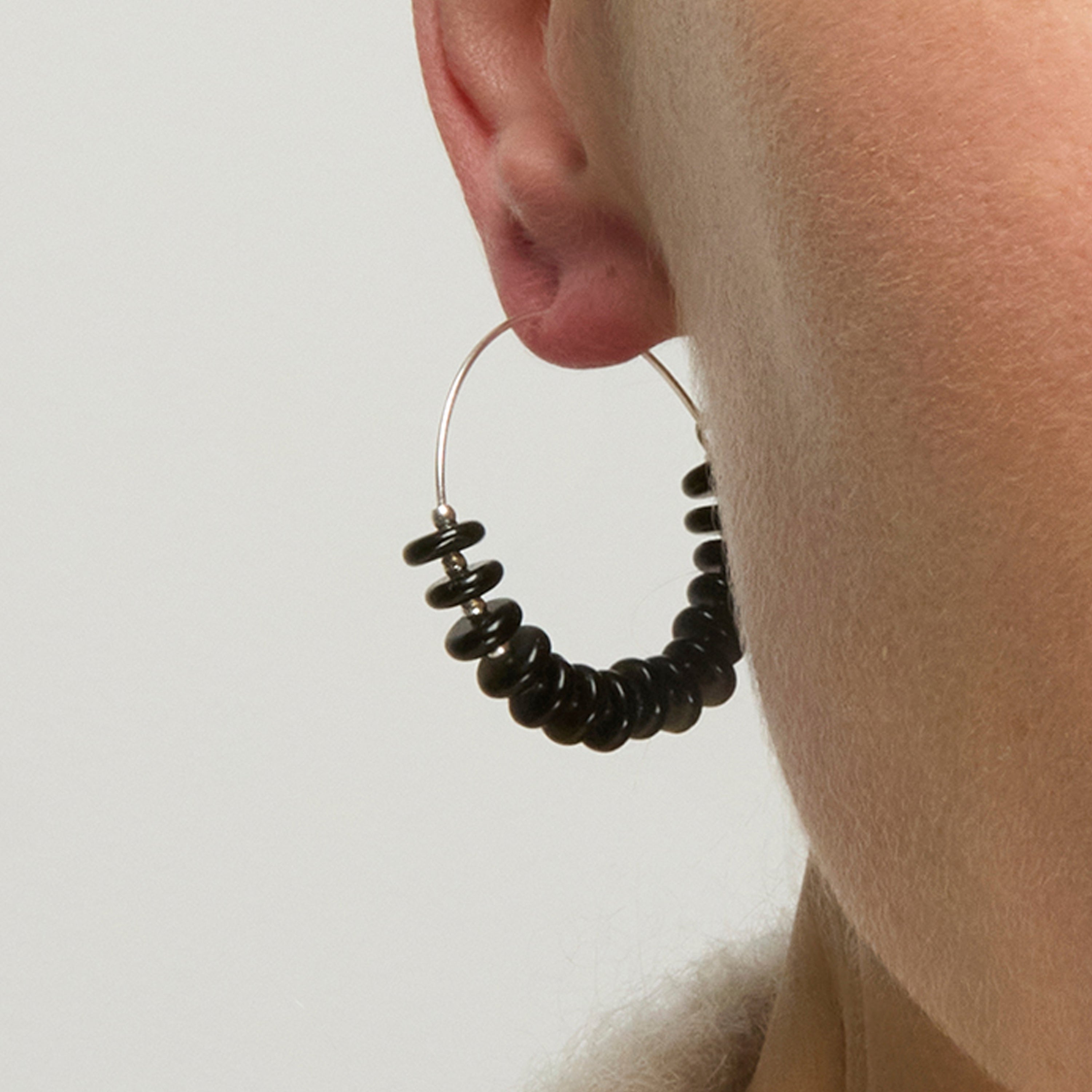 925 Sterling Silver and Black Agate Earrings with Rhodium Finish - Laha