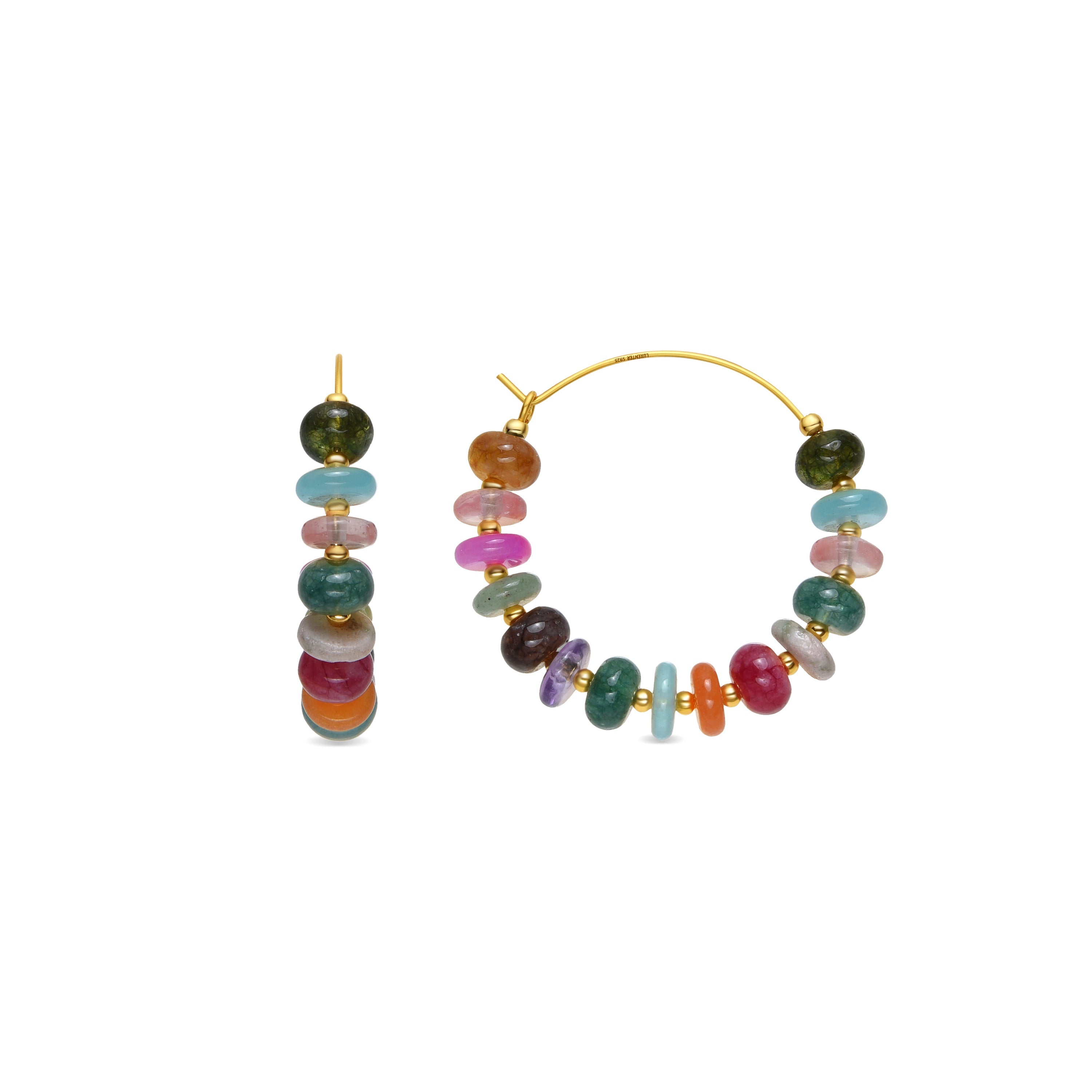925 Sterling Silver and Multicolor Agate Earrings with 18k Yellow Gold Finish - Laha