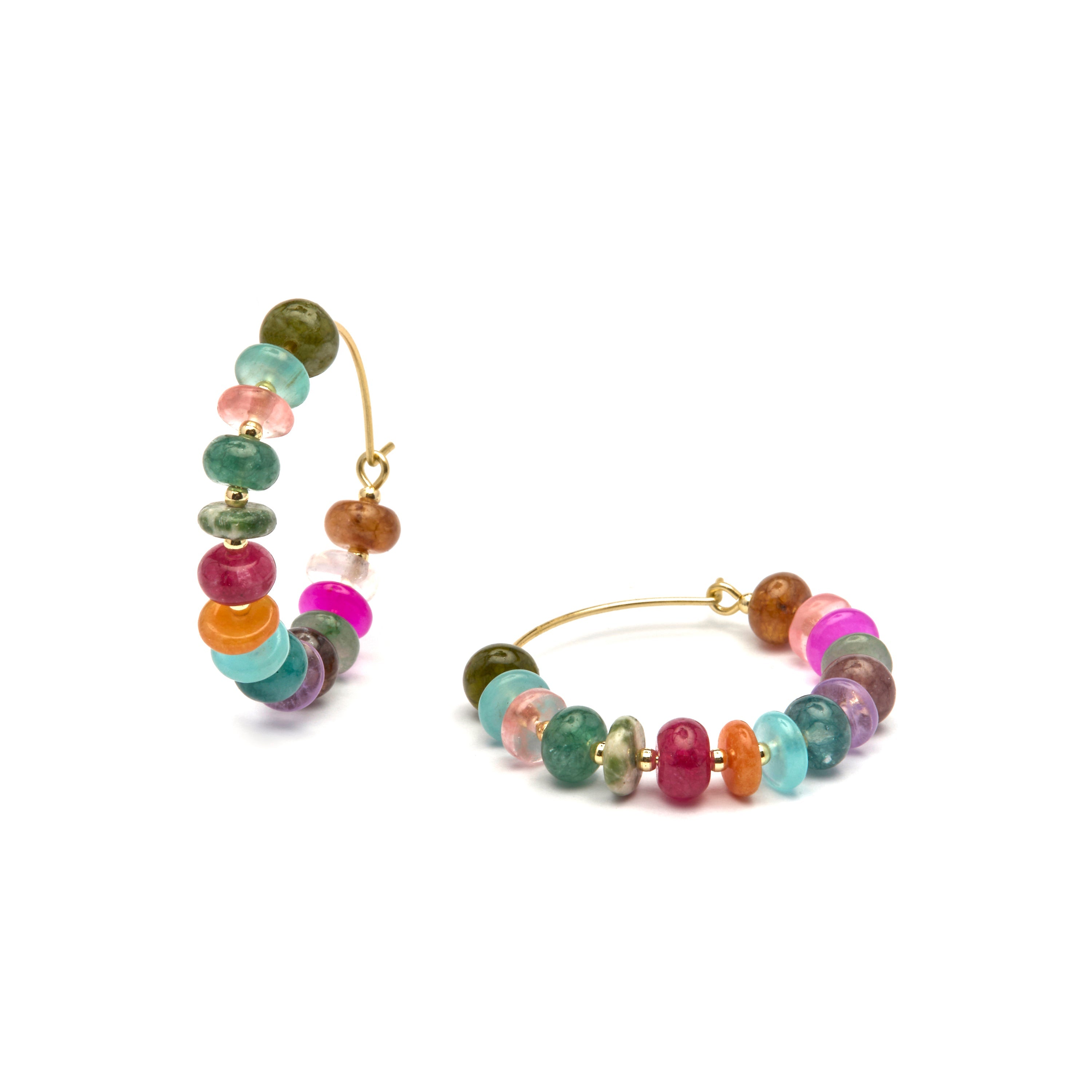 925 Sterling Silver and Multicolor Agate Earrings with 18k Yellow Gold Finish - Laha