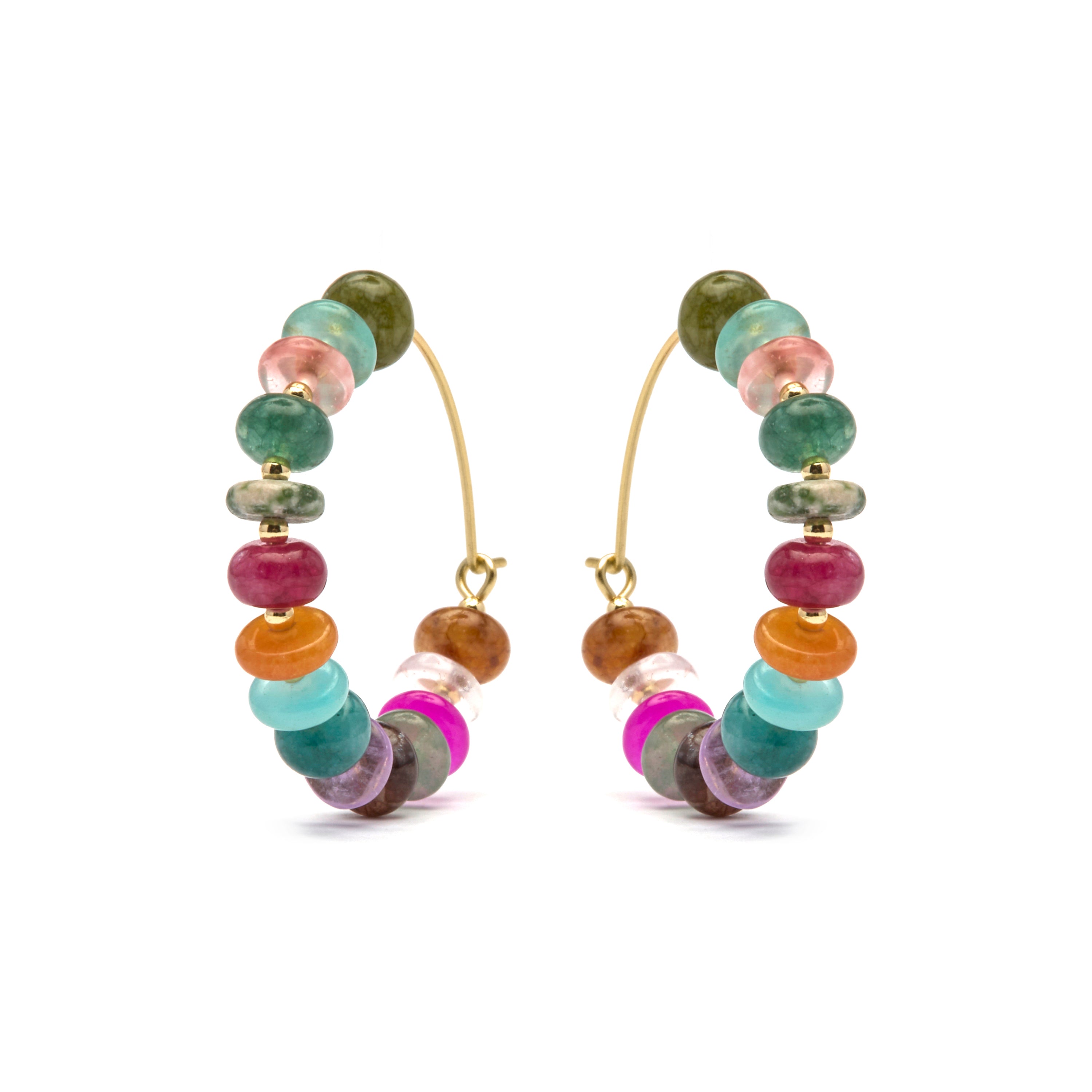 925 Sterling Silver and Multicolor Agate Earrings with 18k Yellow Gold Finish - Laha
