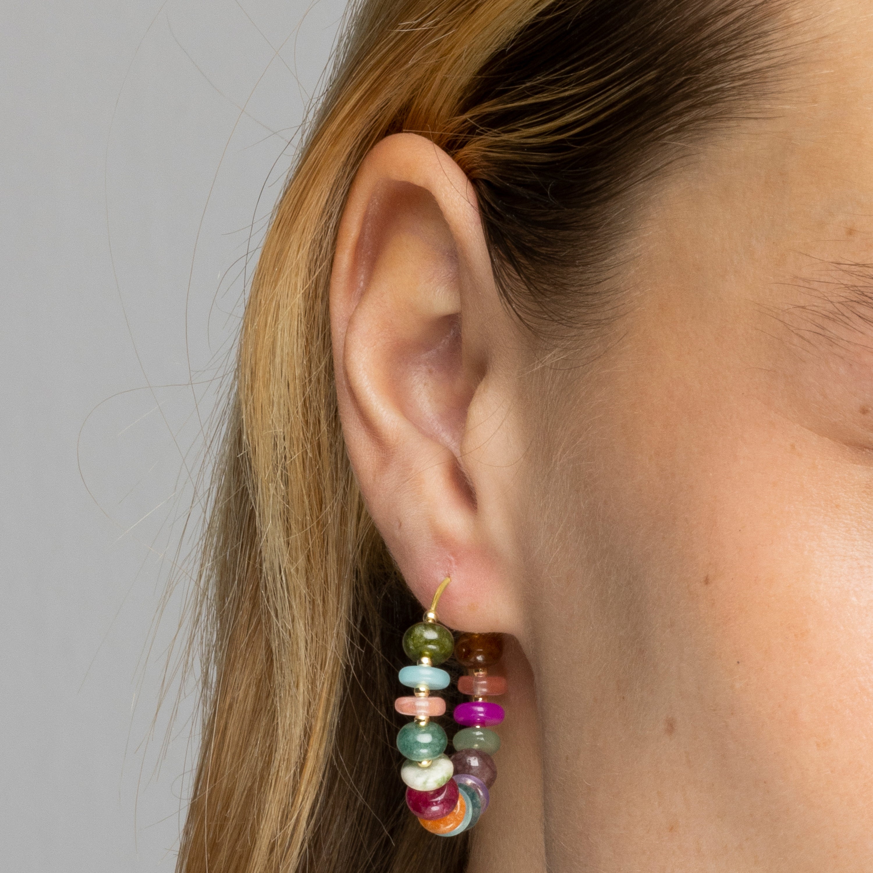 925 Sterling Silver and Multicolor Agate Earrings with 18k Yellow Gold Finish - Laha