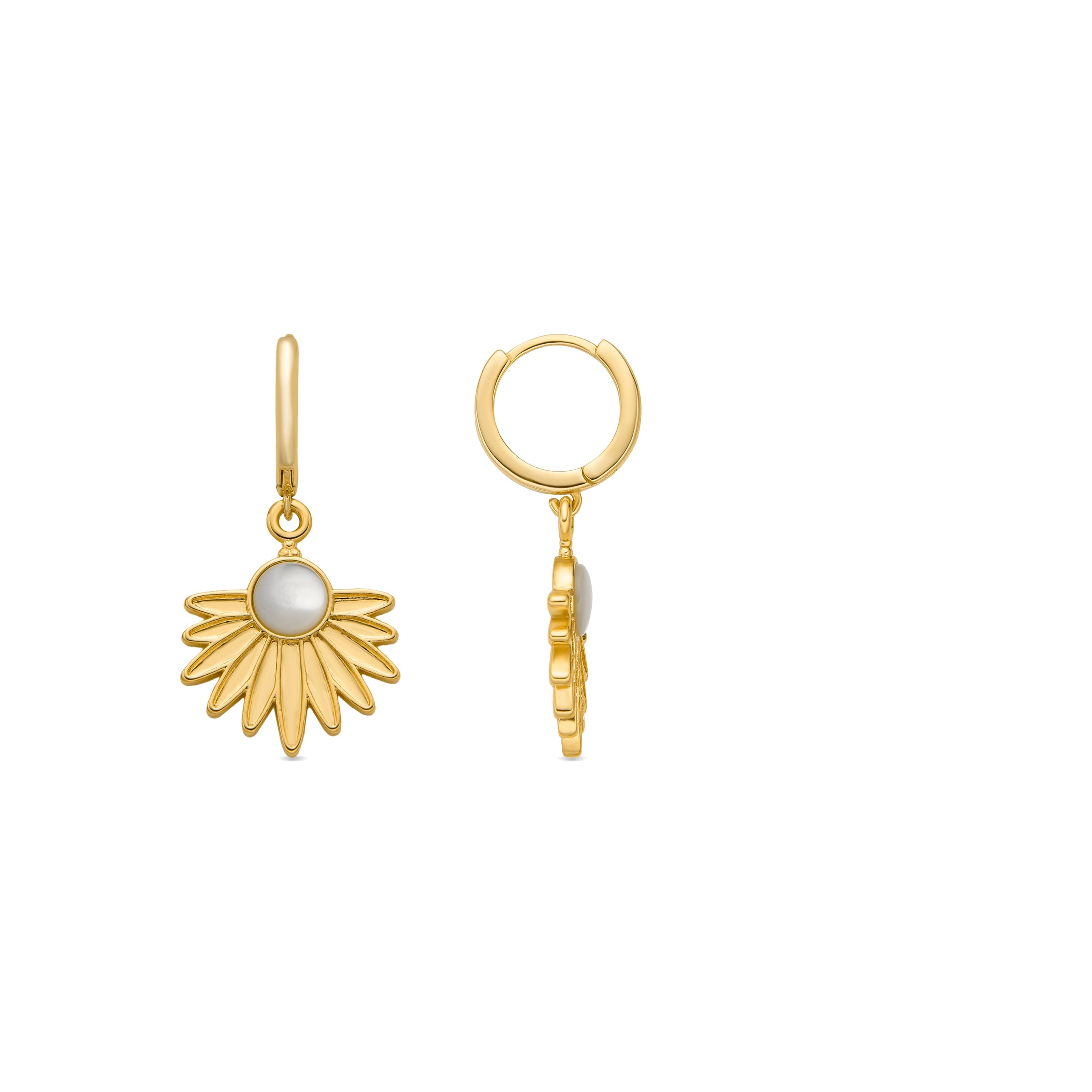 925 Sterling Silver and White Mother of Pearl Earrings with 18k Yellow Gold Finish - Lalai