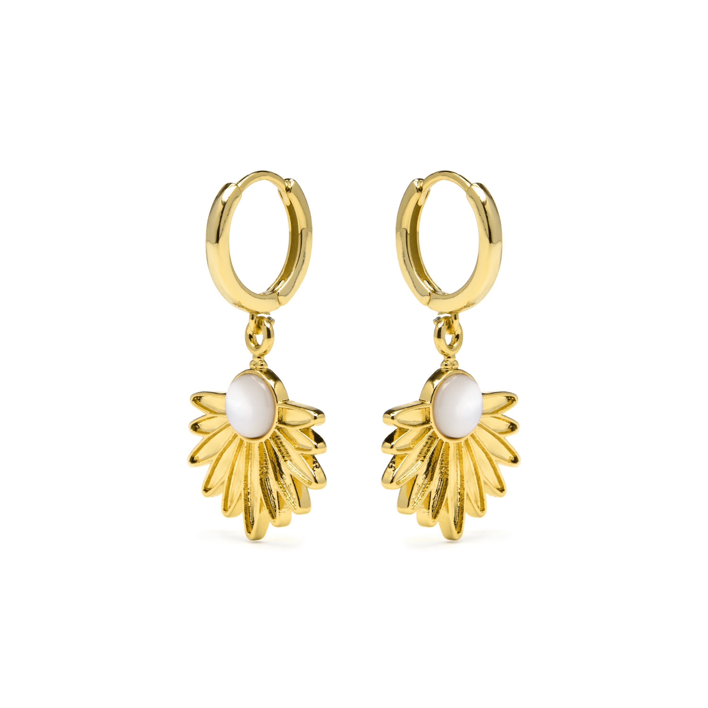925 Sterling Silver and White Mother of Pearl Earrings with 18k Yellow Gold Finish - Lalai