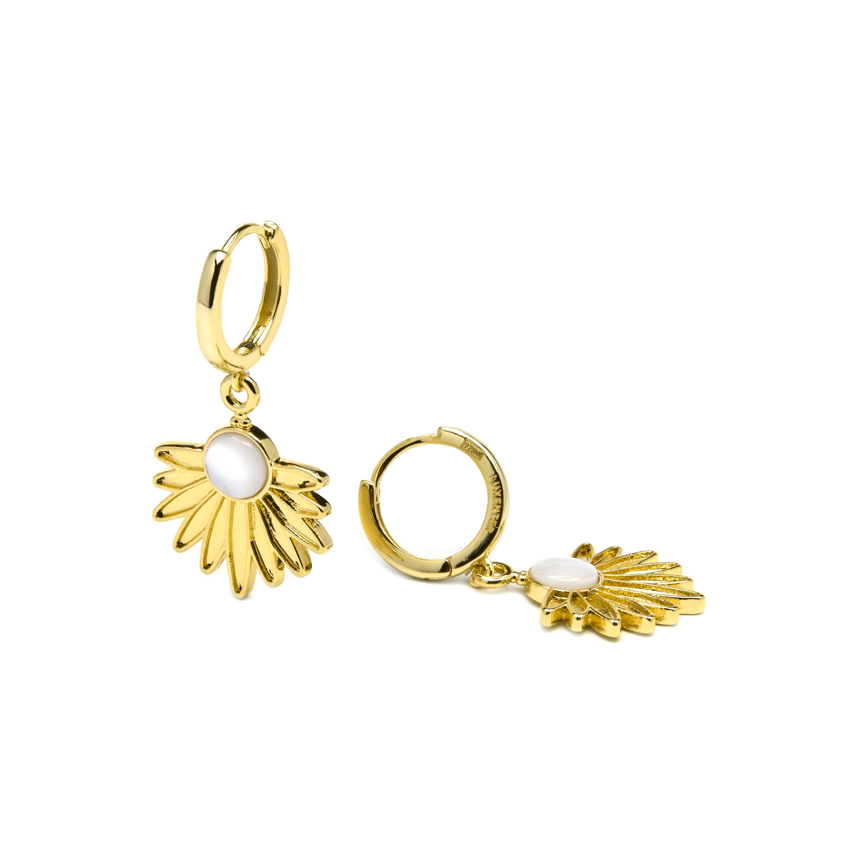 925 Sterling Silver and White Mother of Pearl Earrings with 18k Yellow Gold Finish - Lalai