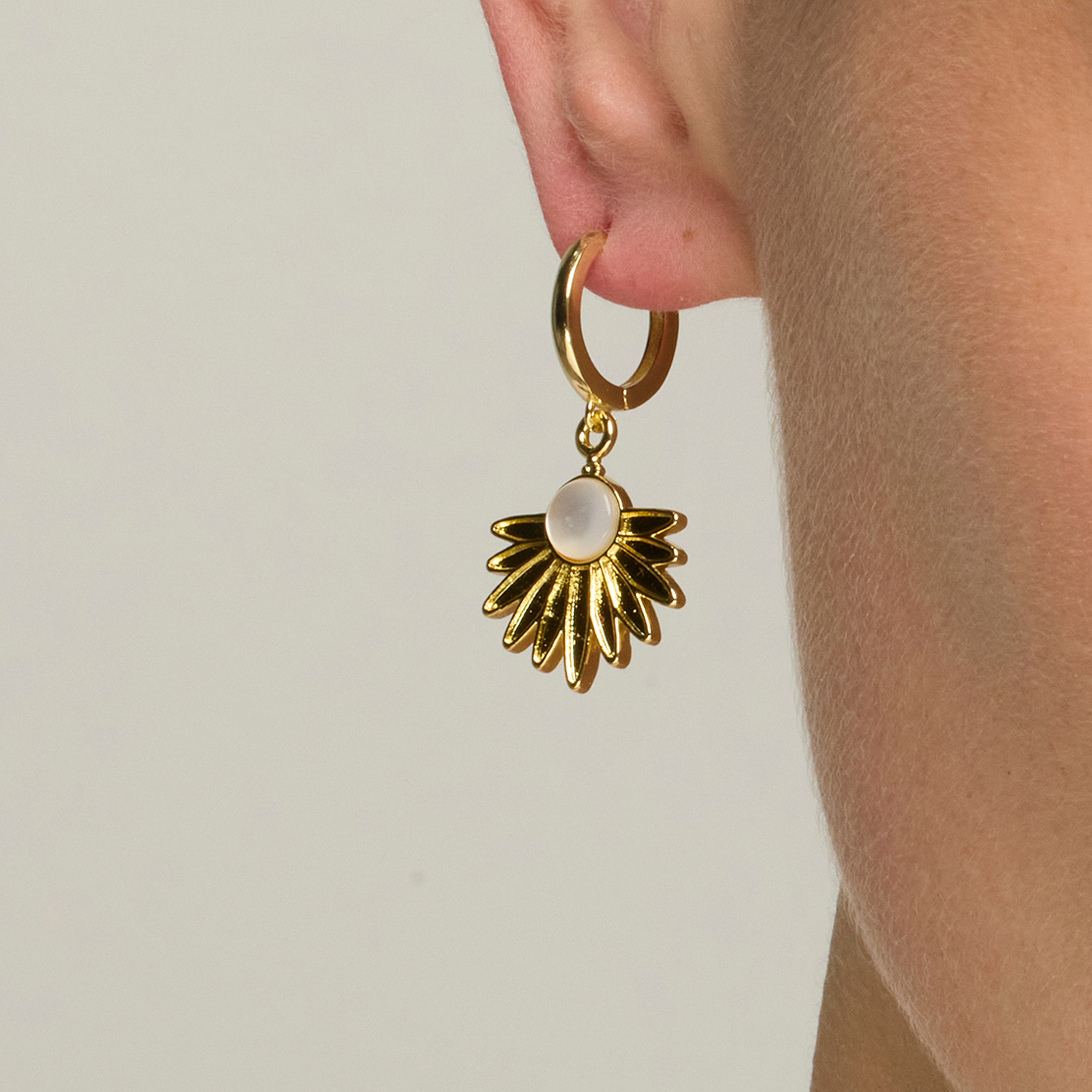 925 Sterling Silver and White Mother of Pearl Earrings with 18k Yellow Gold Finish - Lalai