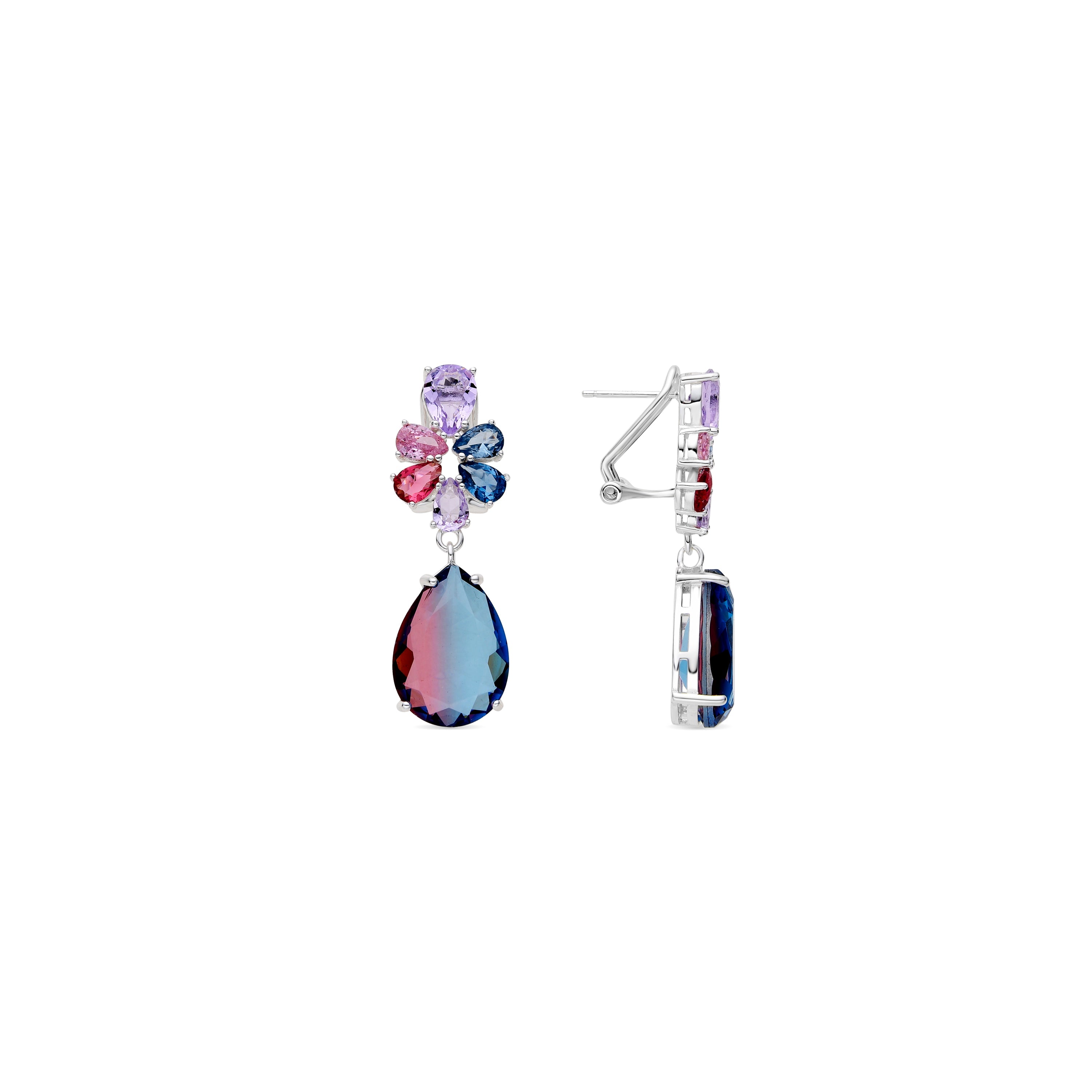 925 Sterling Silver and Gradient Blue Hydrothermal Quartz Earrings with Rhodium Finish - Kysion