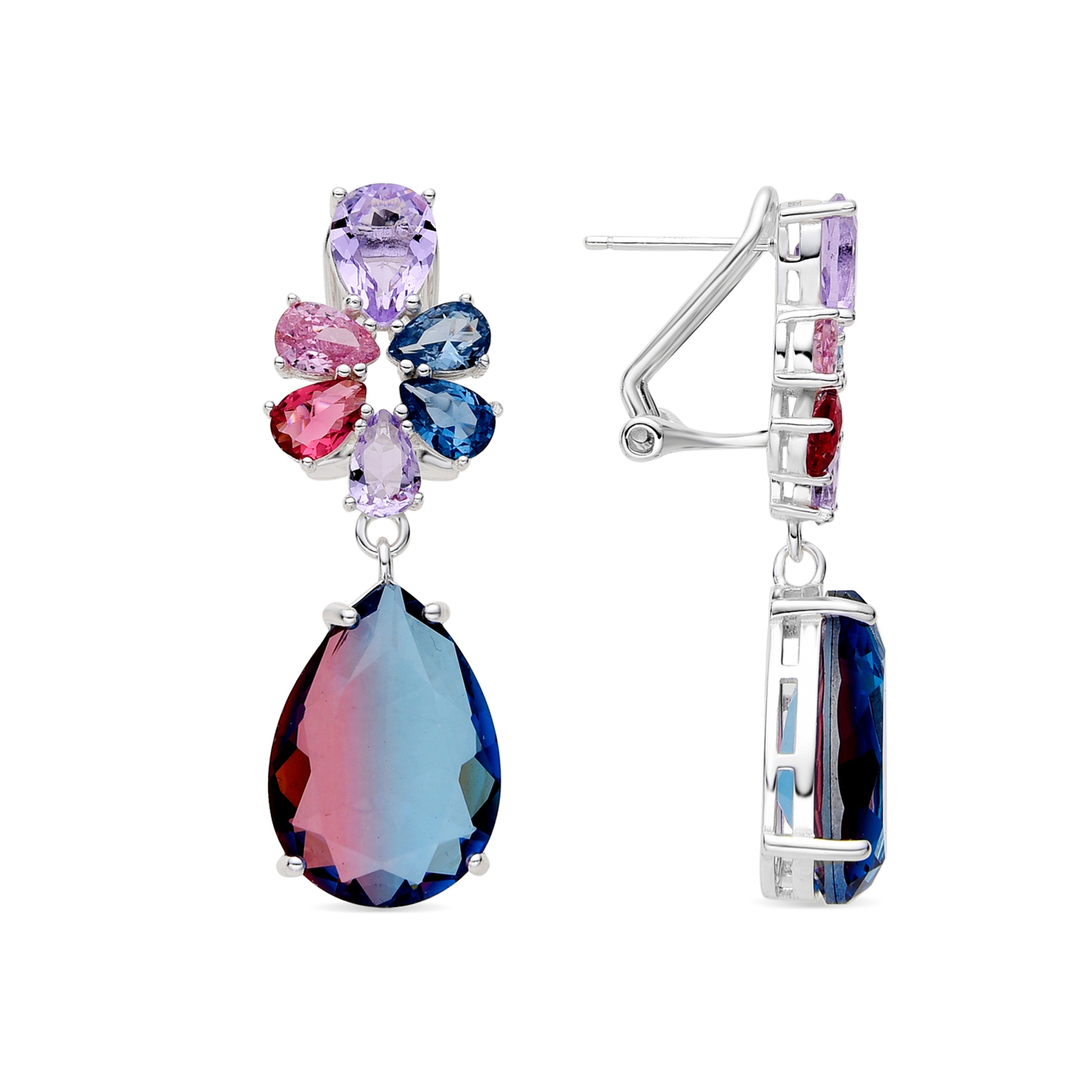 925 Sterling Silver and Gradient Blue Hydrothermal Quartz Earrings with Rhodium Finish - Kysion
