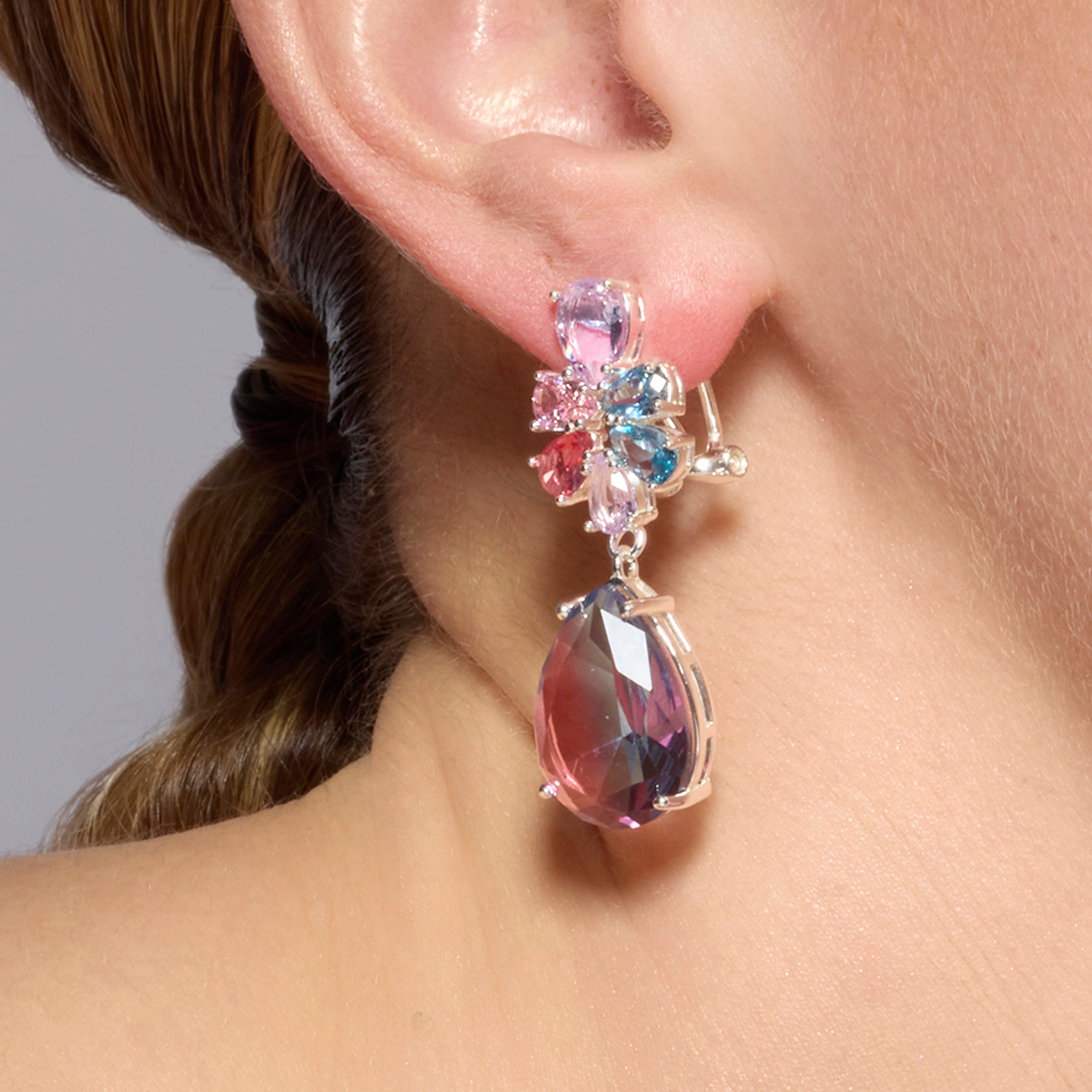 925 Sterling Silver and Gradient Blue Hydrothermal Quartz Earrings with Rhodium Finish - Kysion