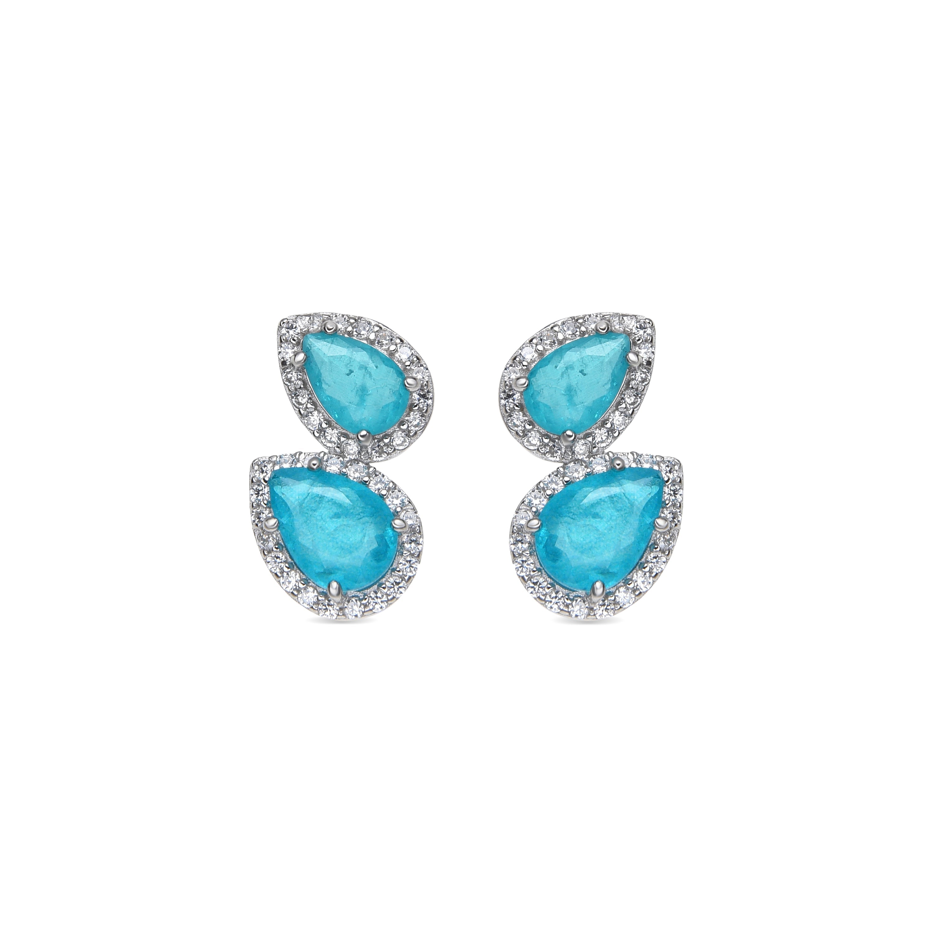 925 Sterling Silver and Aquamarine Hydrothermal Quartz Earrings, Rhodium Finish - Farath