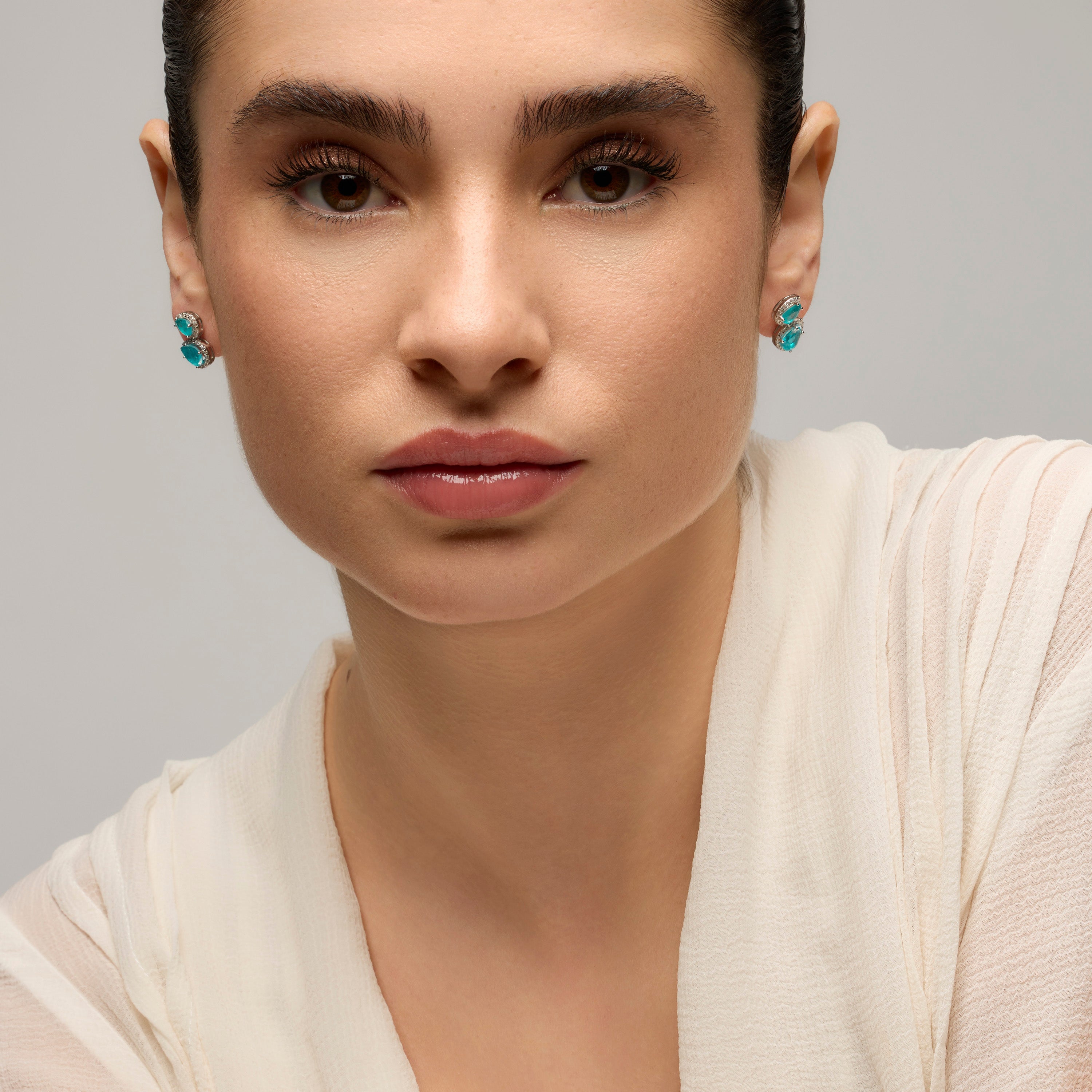 925 Sterling Silver and Aquamarine Hydrothermal Quartz Earrings, Rhodium Finish - Farath