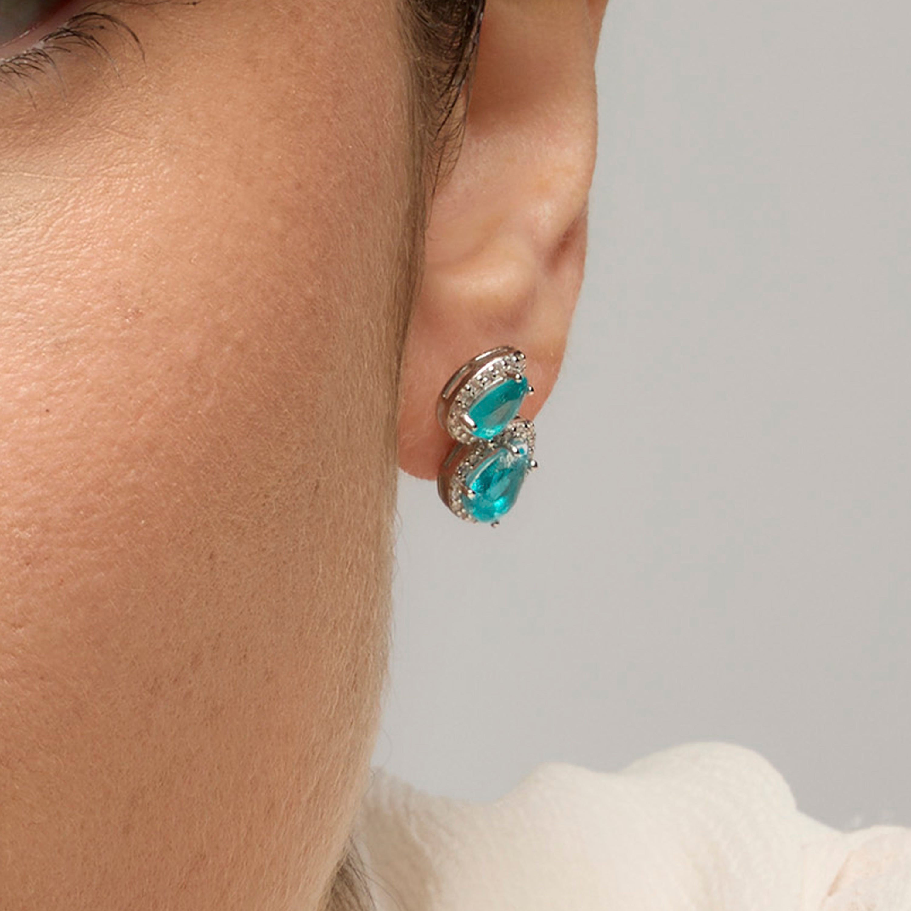 925 Sterling Silver and Aquamarine Hydrothermal Quartz Earrings, Rhodium Finish - Farath