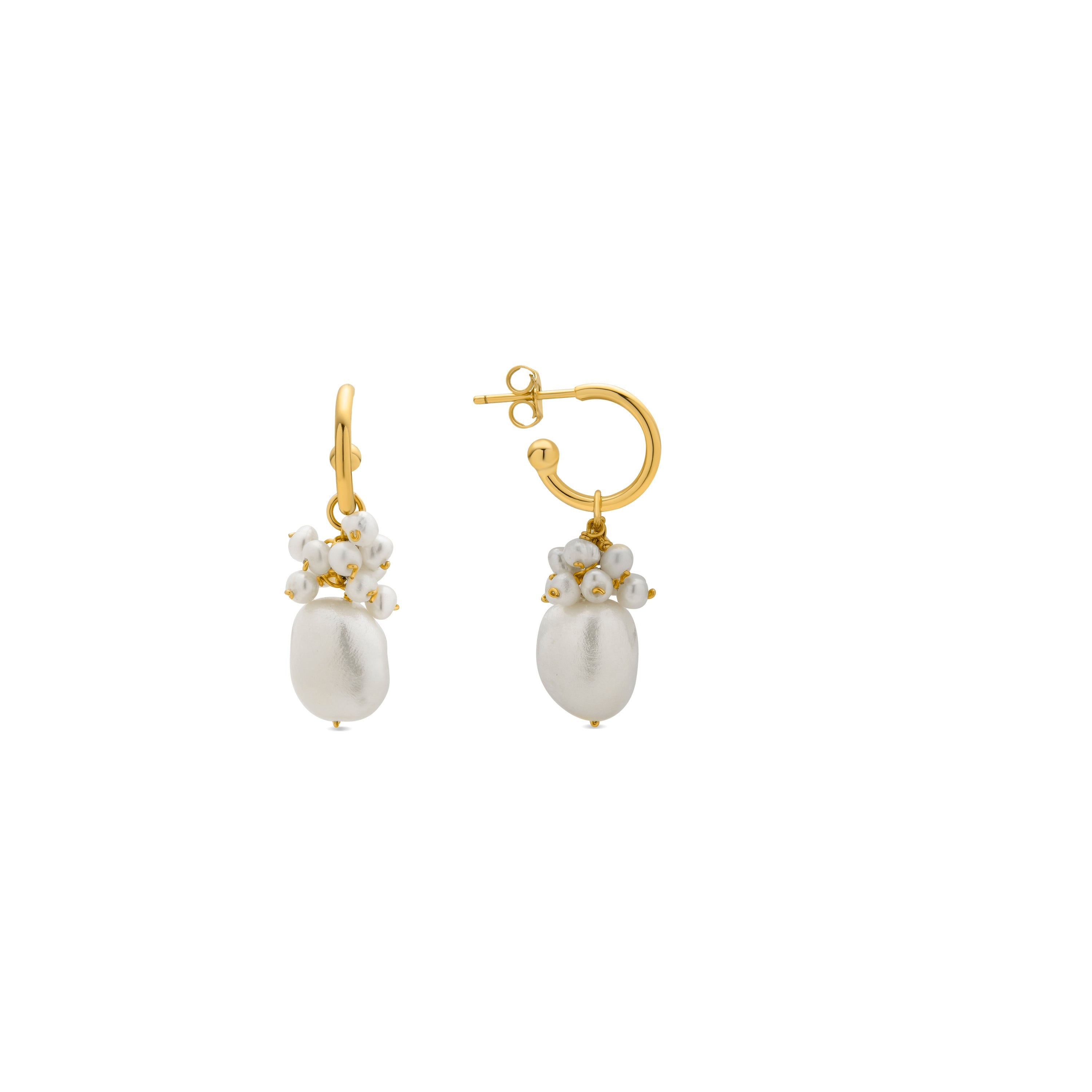925 Sterling Silver and White Pearl Earrings, 18k Yellow Gold Finish - Zoqoyi