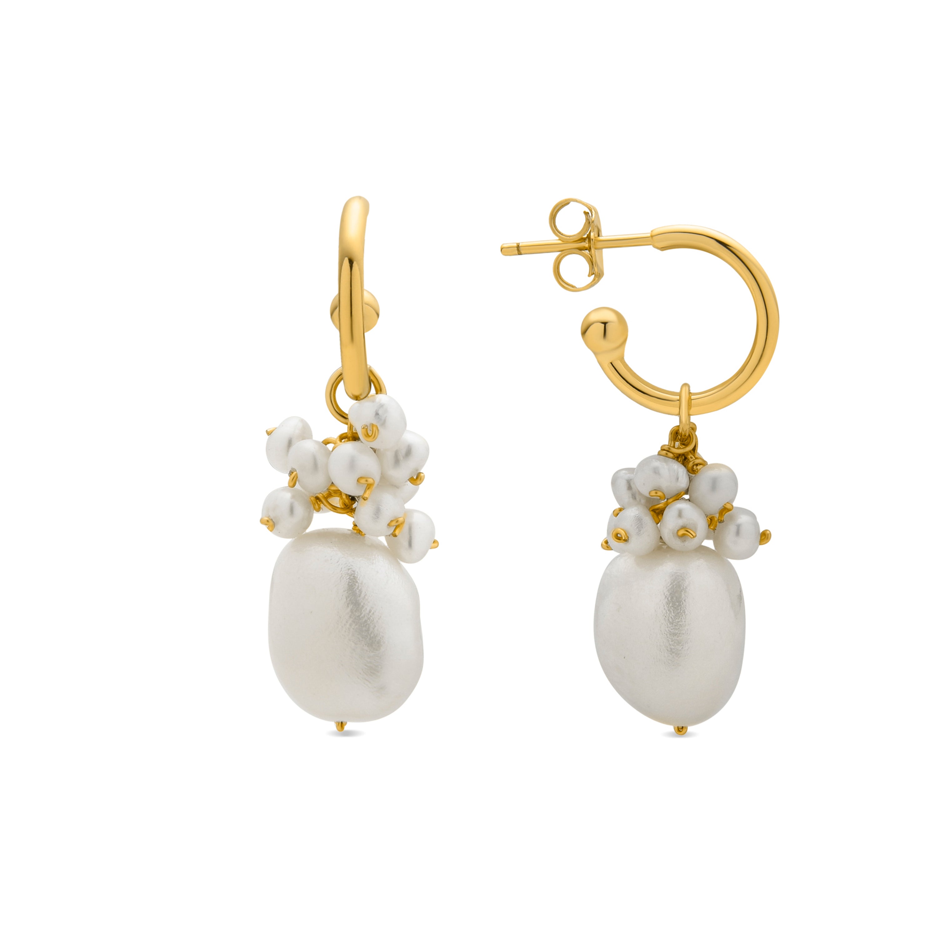 925 Sterling Silver and White Pearl Earrings, 18k Yellow Gold Finish - Zoqoyi