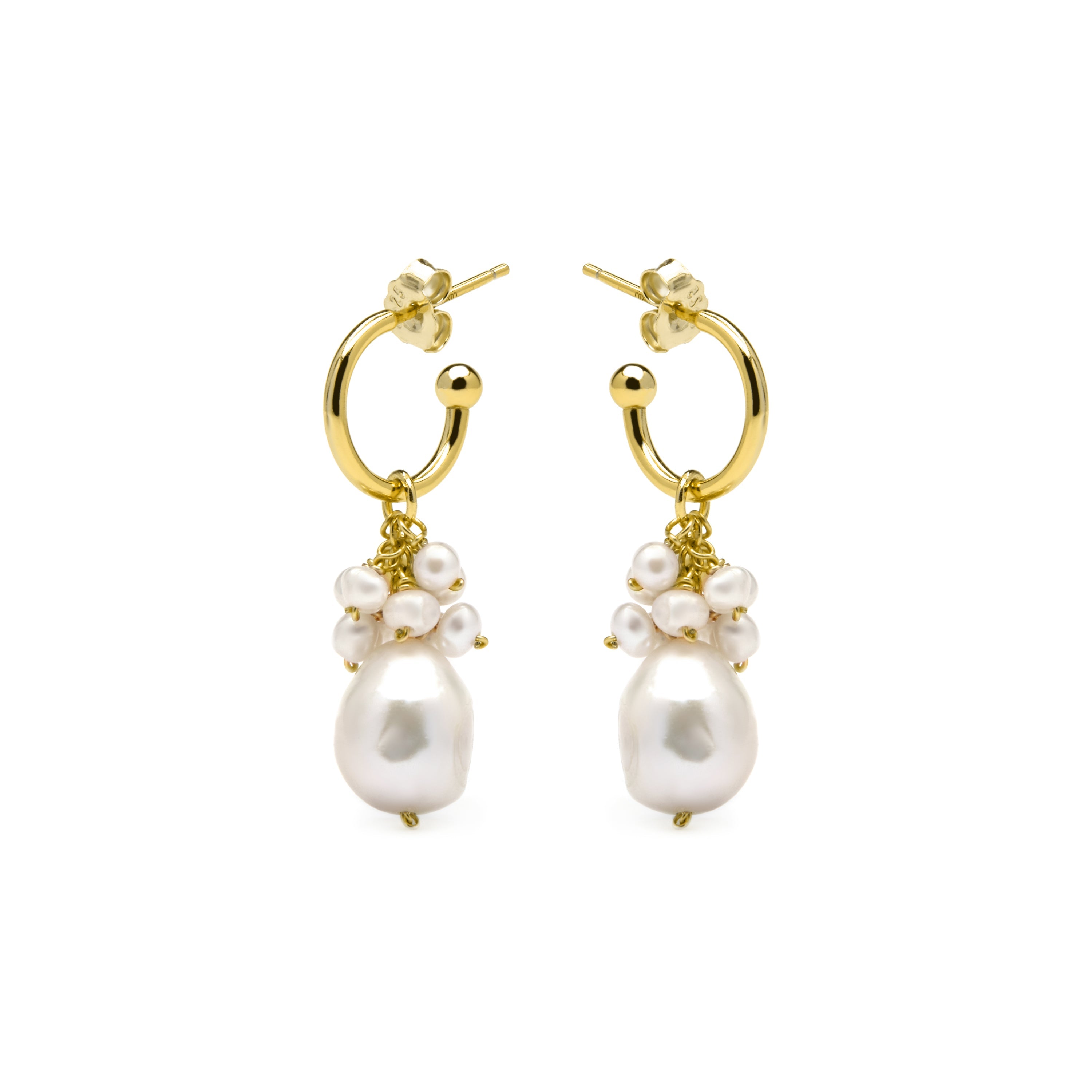 Pendientes de Plata de Ley 925 y Perla Blanca acabado oro amarillo de 18k - Zoqoyi