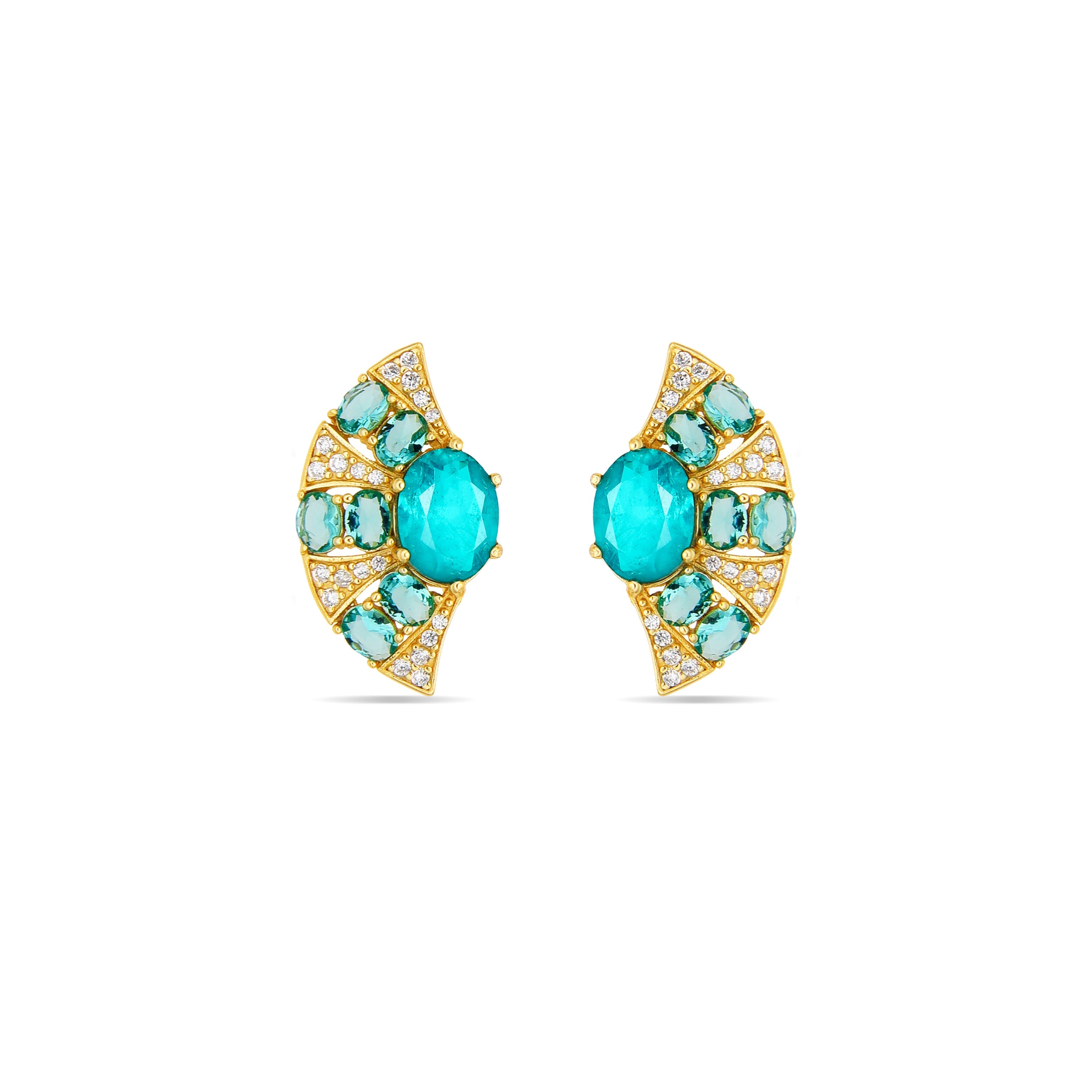 Brincos de Prata 925 com Banho de Ouro Amarelo 18k e Quartzo Hidrotermal Verde Paraíba - Kioly