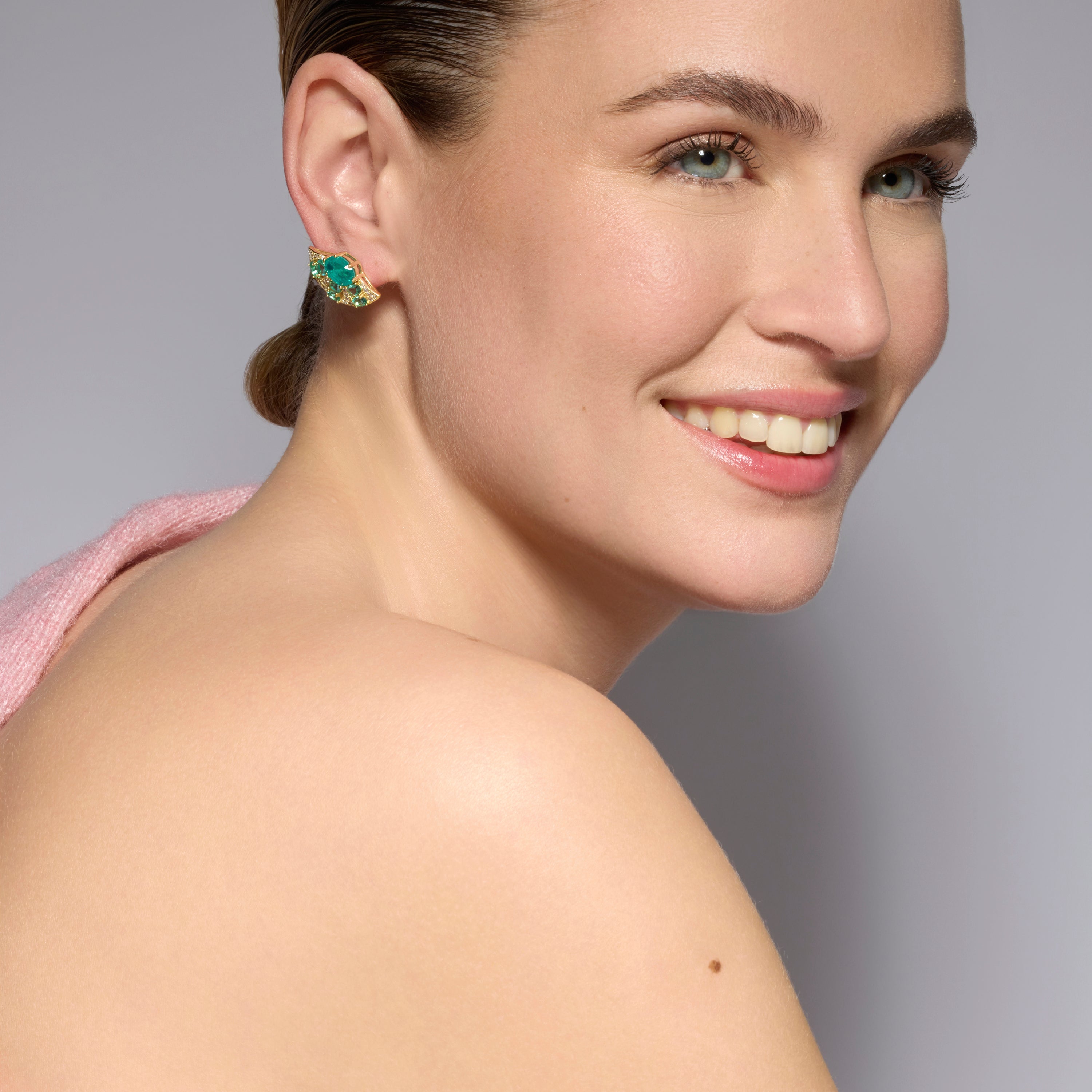 925 Sterling Silver and Paraiba Green Hydrothermal Quartz Earrings in 18k Yellow Gold Finish - Kioly