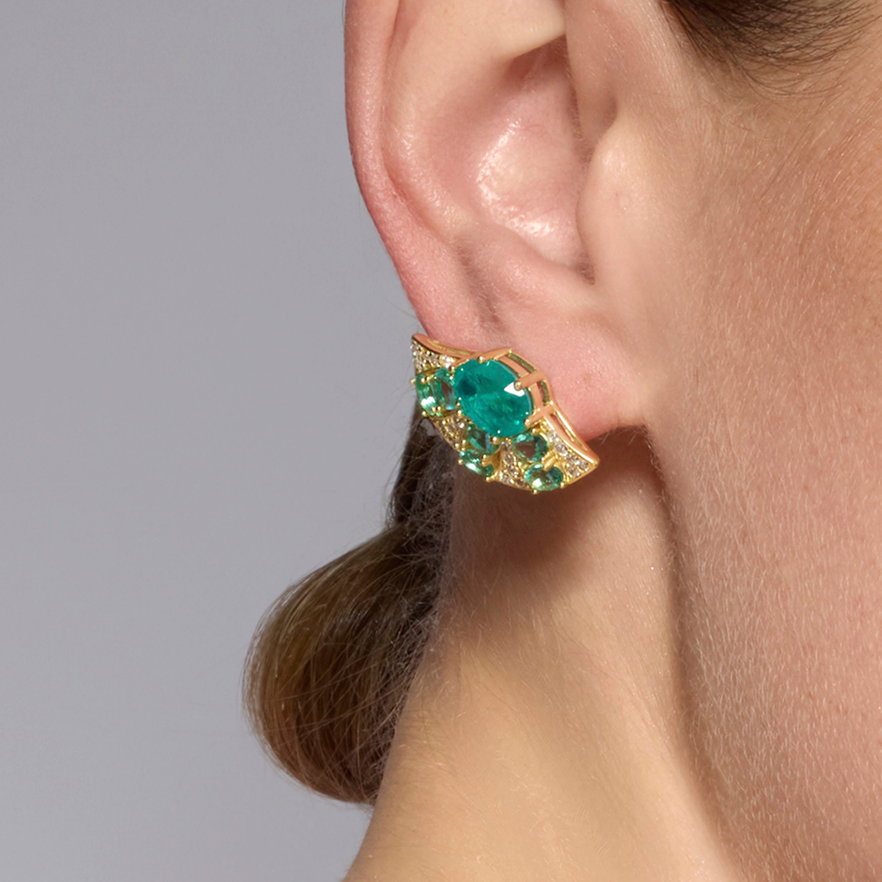 Brincos de Prata 925 com Banho de Ouro Amarelo 18k e Quartzo Hidrotermal Verde Paraíba - Kioly