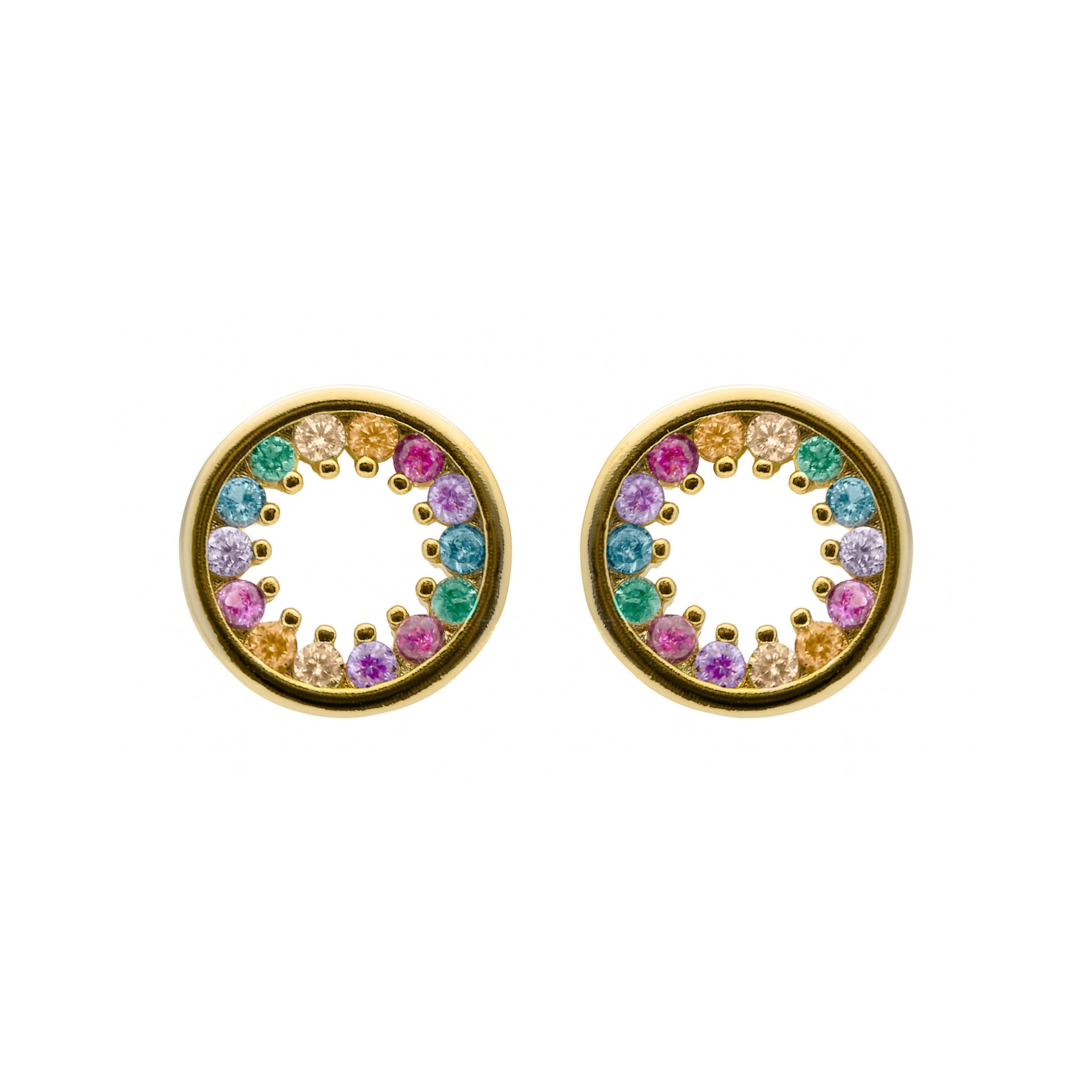 925 Sterling Silver Multicolor Zircon Earrings with 18k Yellow Gold Finish - Harud