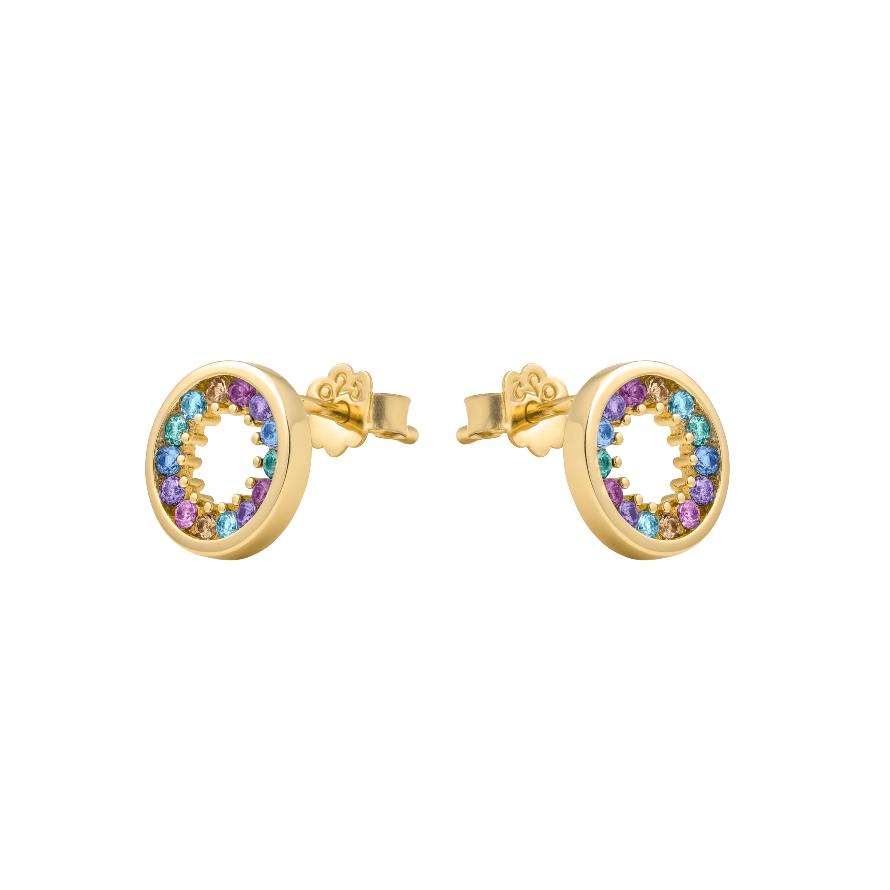 925 Sterling Silver Multicolor Zircon Earrings with 18k Yellow Gold Finish - Harud