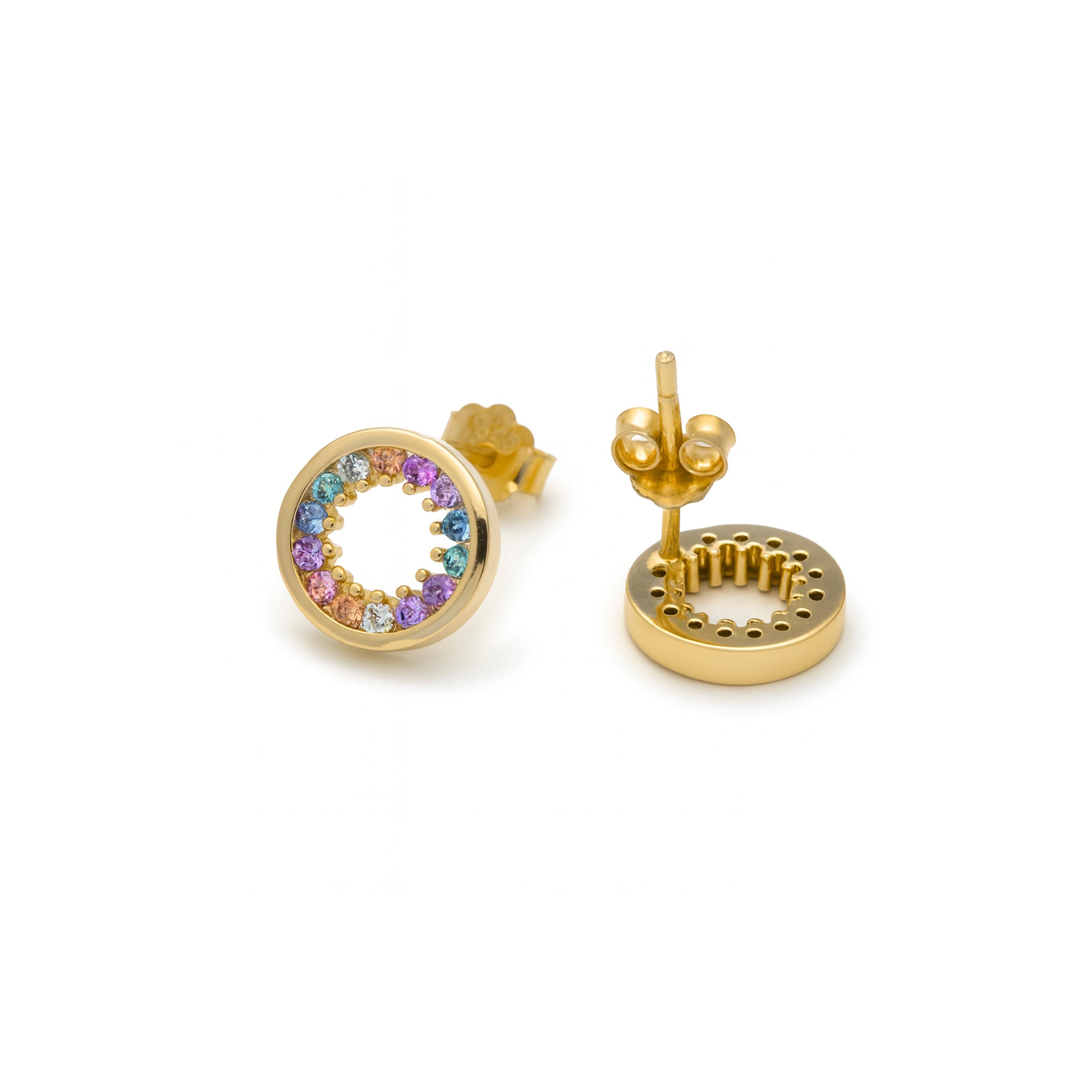 925 Sterling Silver Multicolor Zircon Earrings with 18k Yellow Gold Finish - Harud