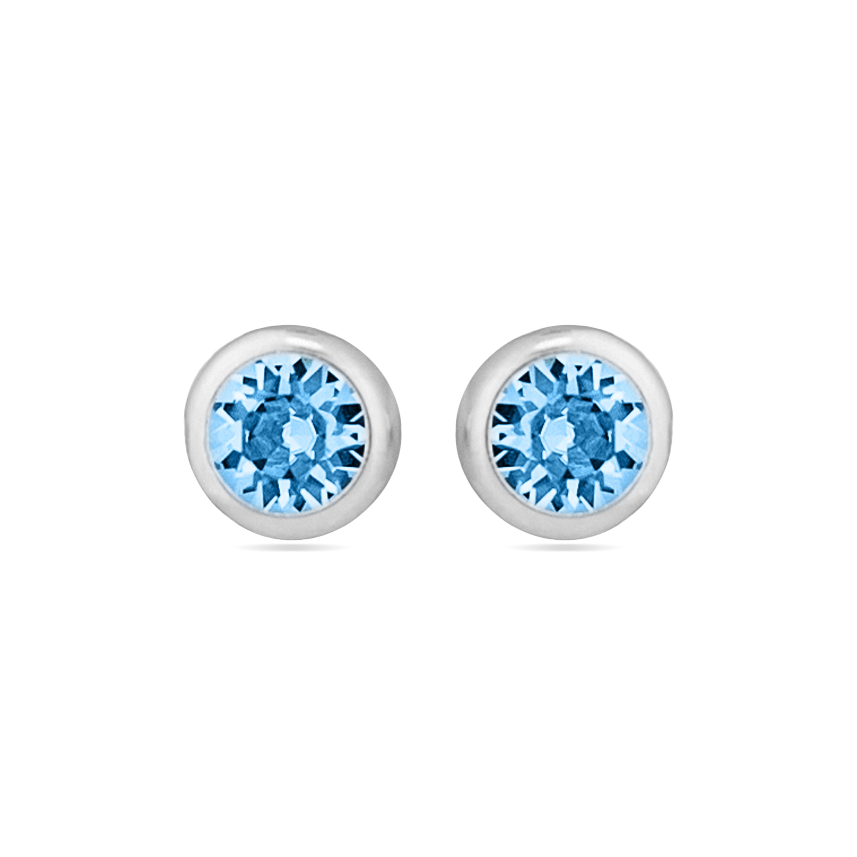 925 Sterling Silver Earrings with Aquamarine Zirconia, Rhodium Finish - Essential