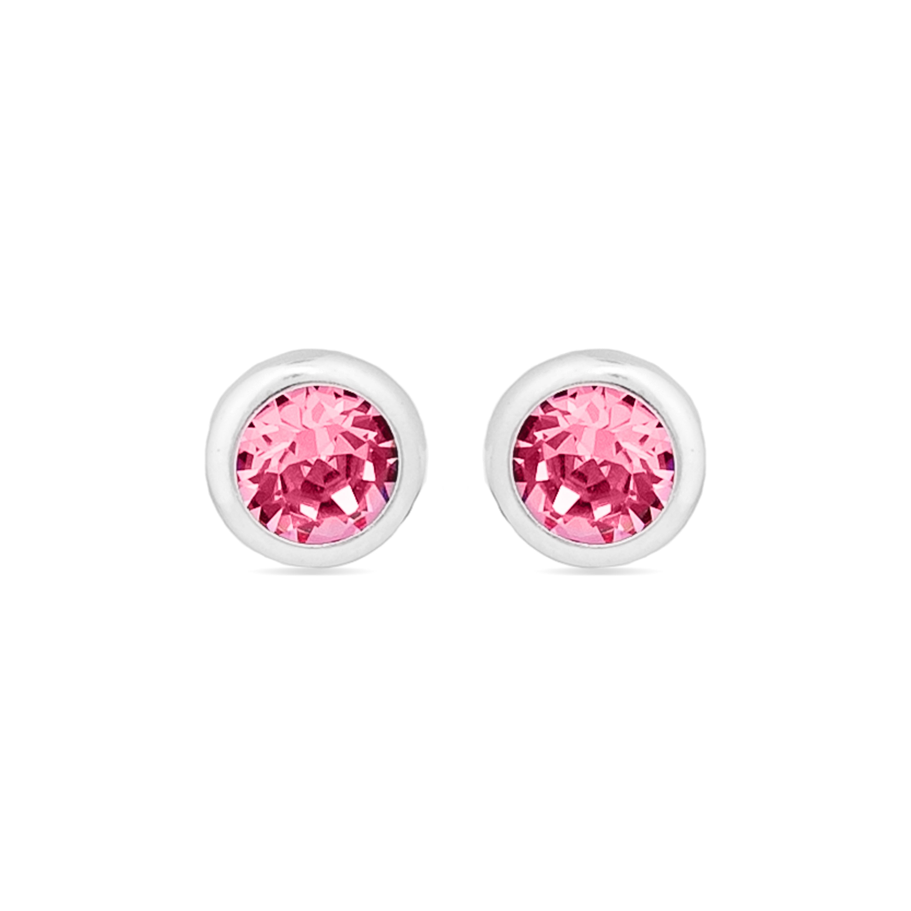 925 Sterling Silver Earrings with Pink Zirconia, Rhodium Finish - Essential