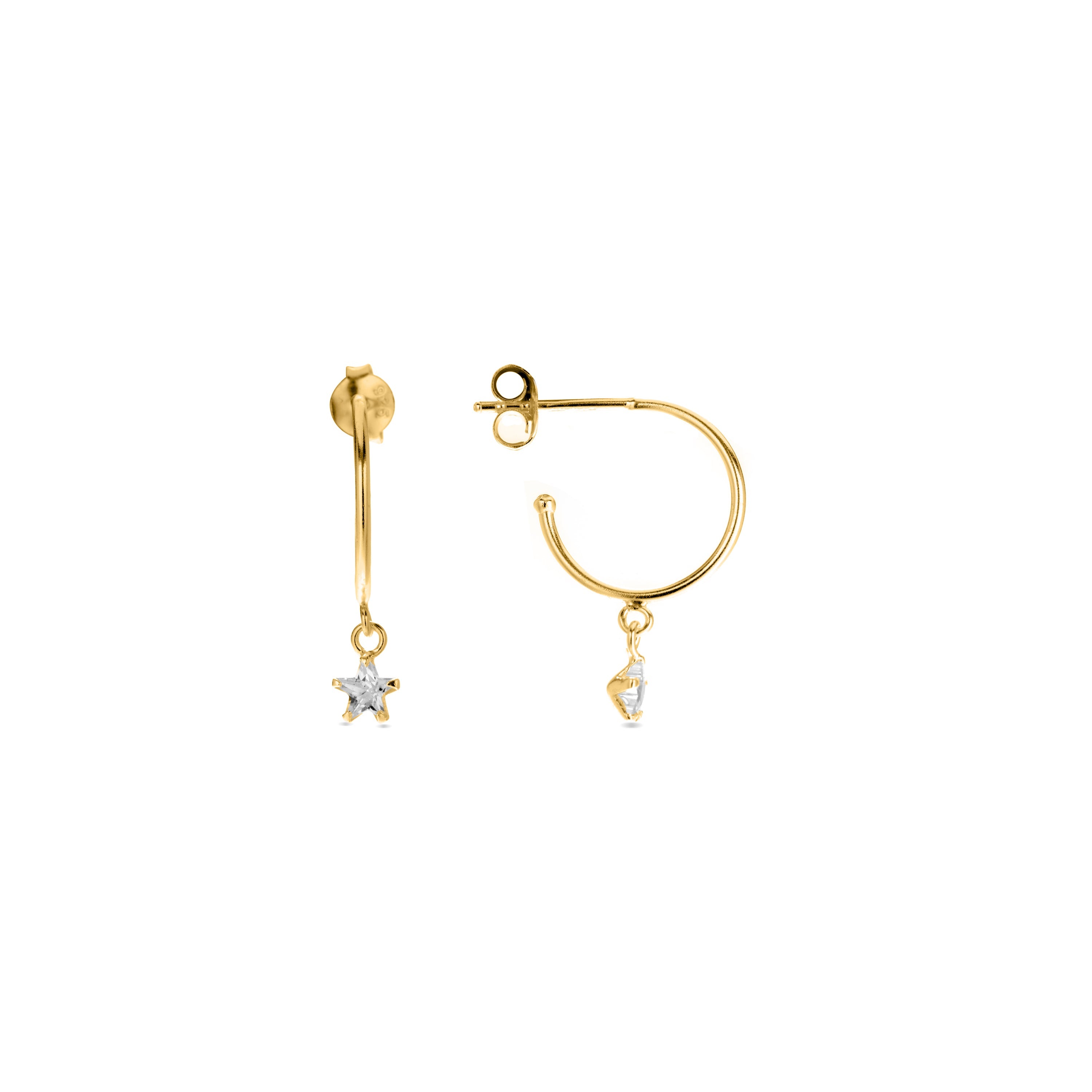Pendientes de Plata de Ley 925 con Circonita Brillante acabados en oro amarillo 18K - Essential