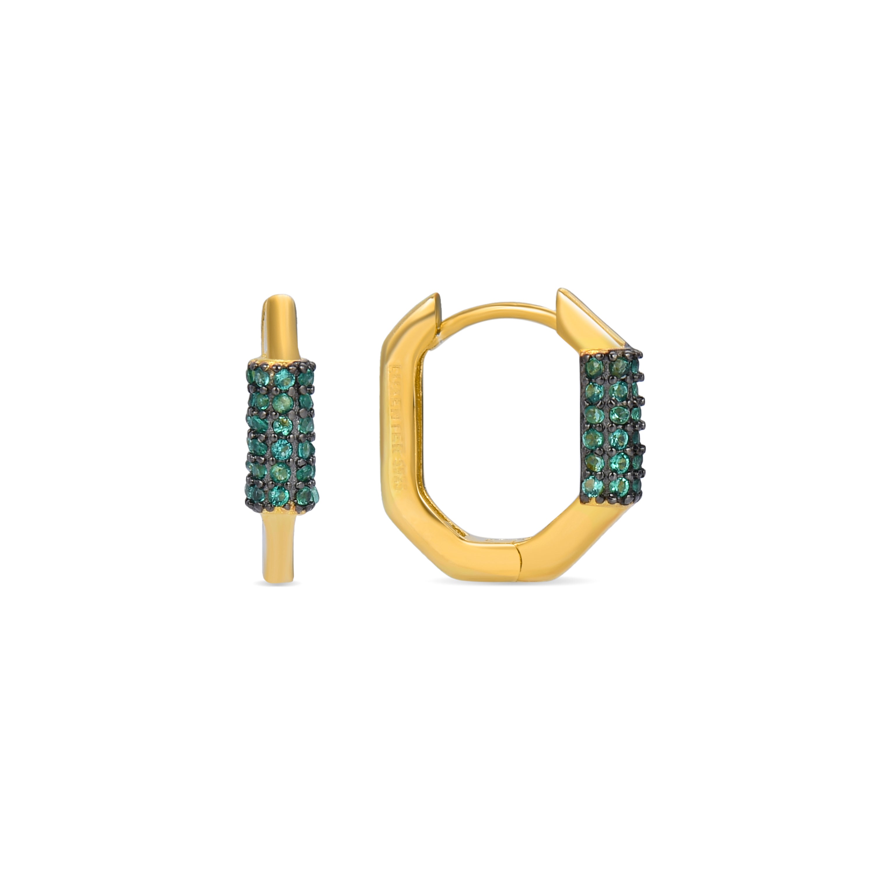 Pendientes de Plata de Ley 925 con Circonita Esmeralda acabados en oro amarillo 18K - Sthyha