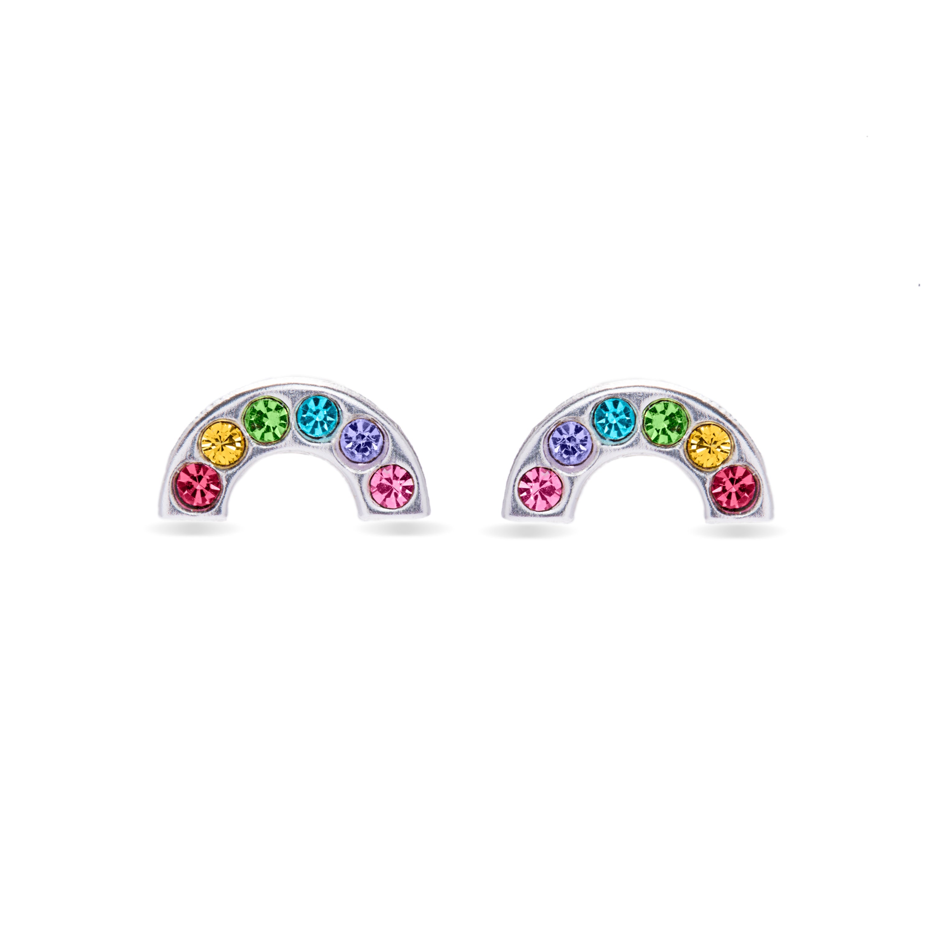925 Sterling Silver Earrings with Multicolor Zirconia, Rhodium Finish - Rainbow