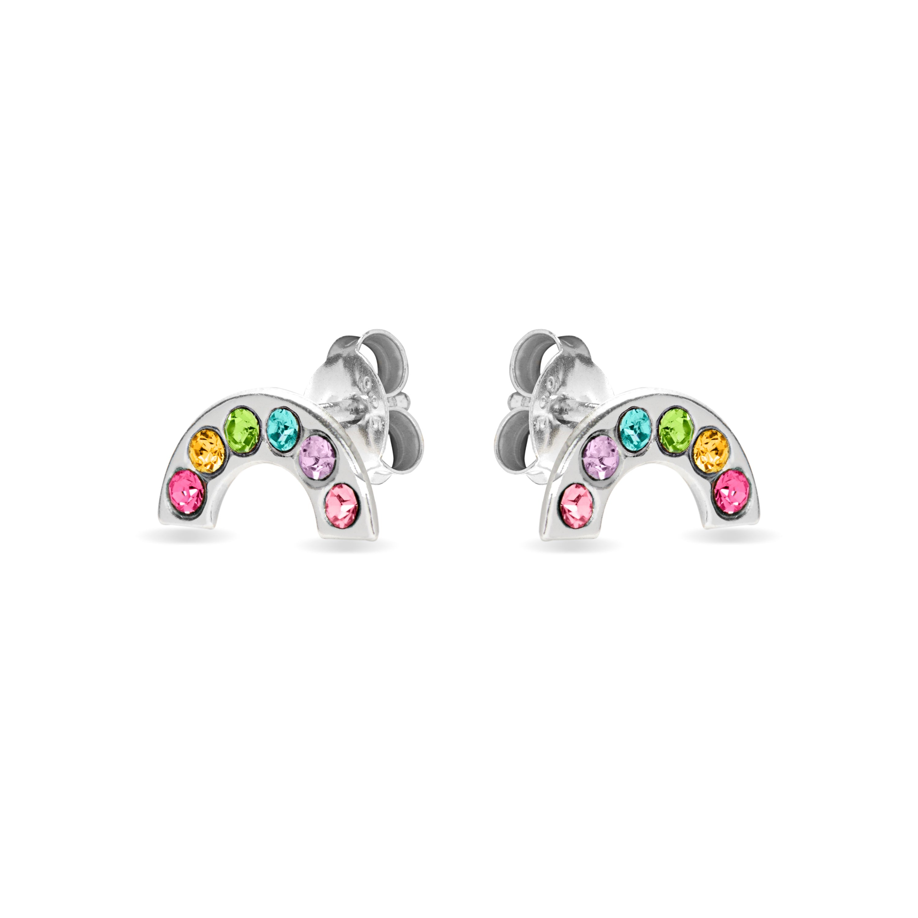 925 Sterling Silver Earrings with Multicolor Zirconia, Rhodium Finish - Rainbow