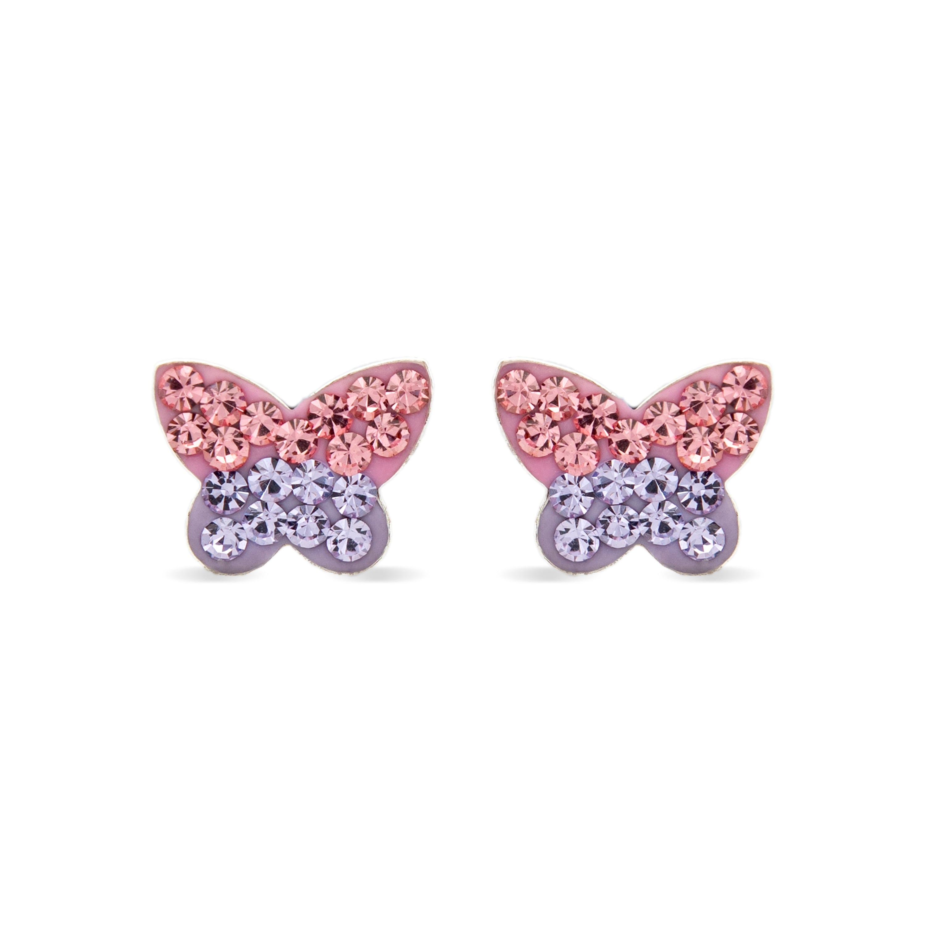 925 Sterling Silver Earrings with Multicolor Zirconia, Rhodium Finish - Butterfly