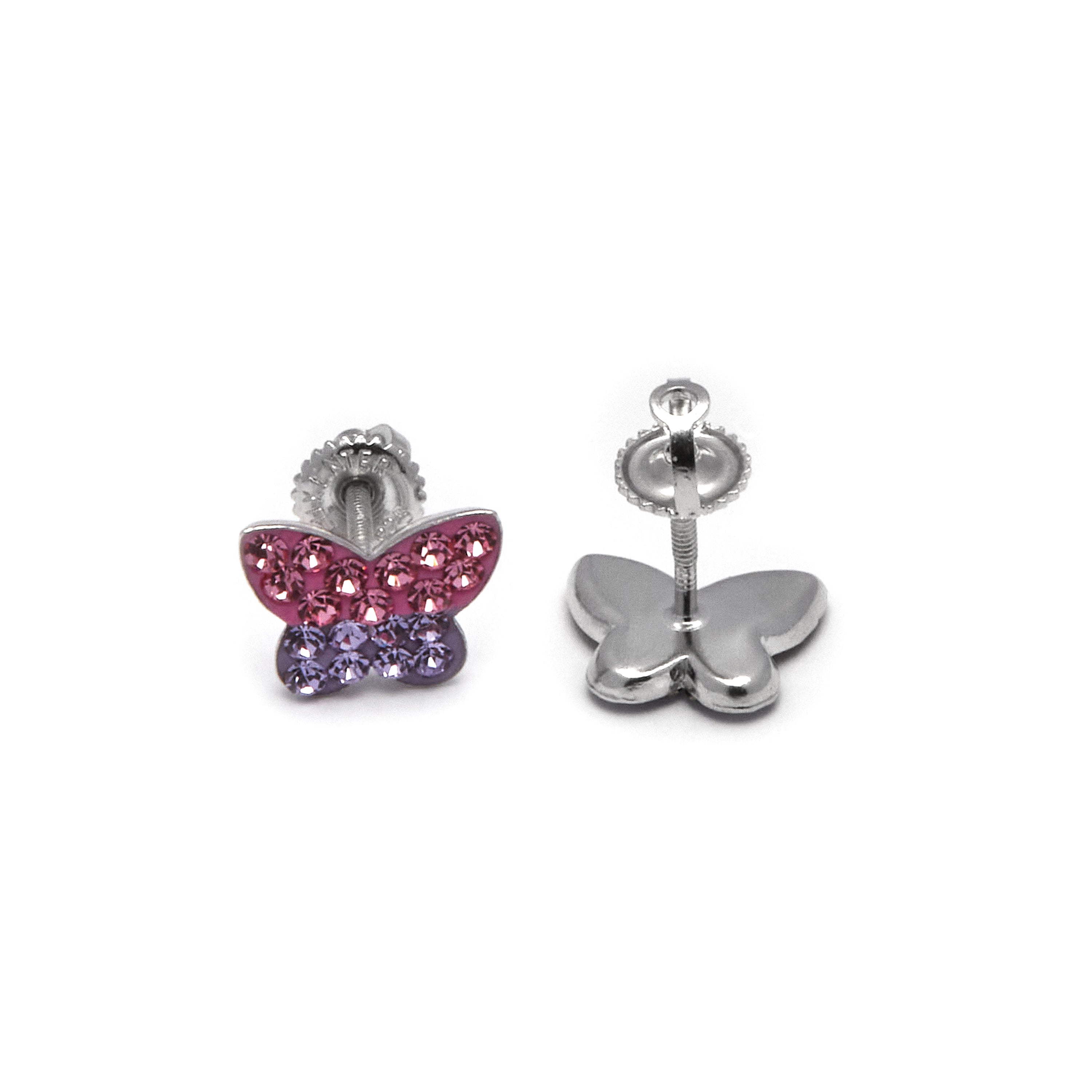 Pendientes de Plata de Ley 925 con Circonita Multicolor acabados en rodio - Mariposa