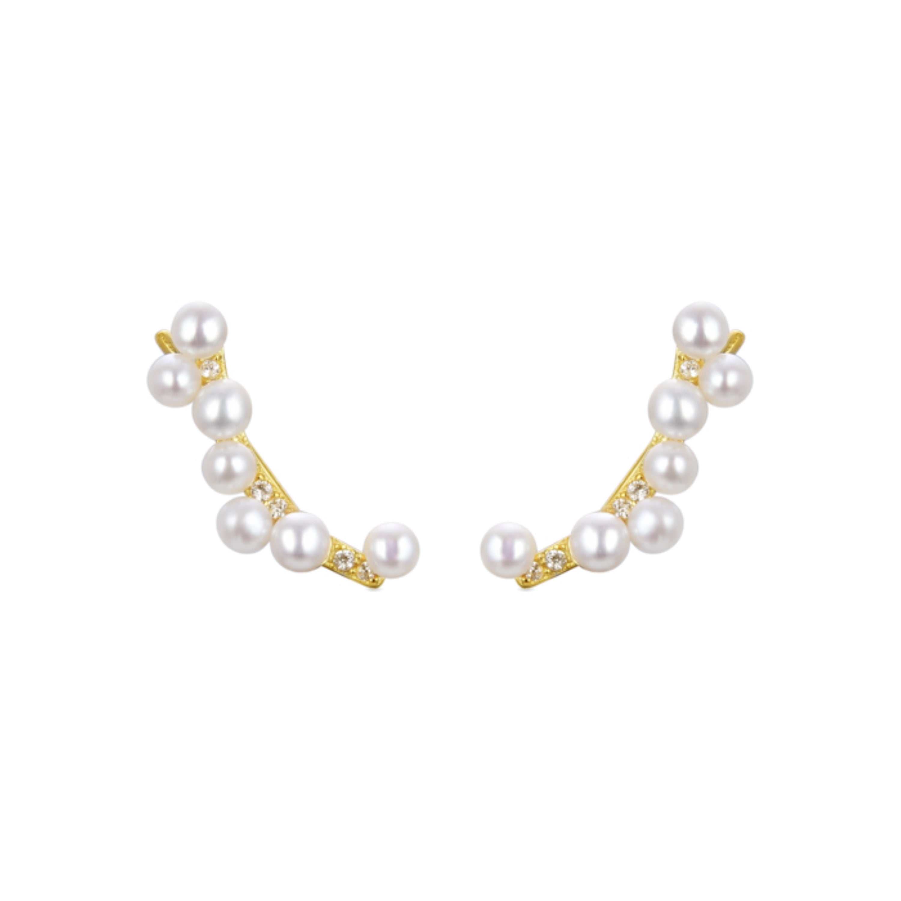 925 Sterling Silver Earrings with White Pearl Finished in 18K Yellow Gold - Nazen