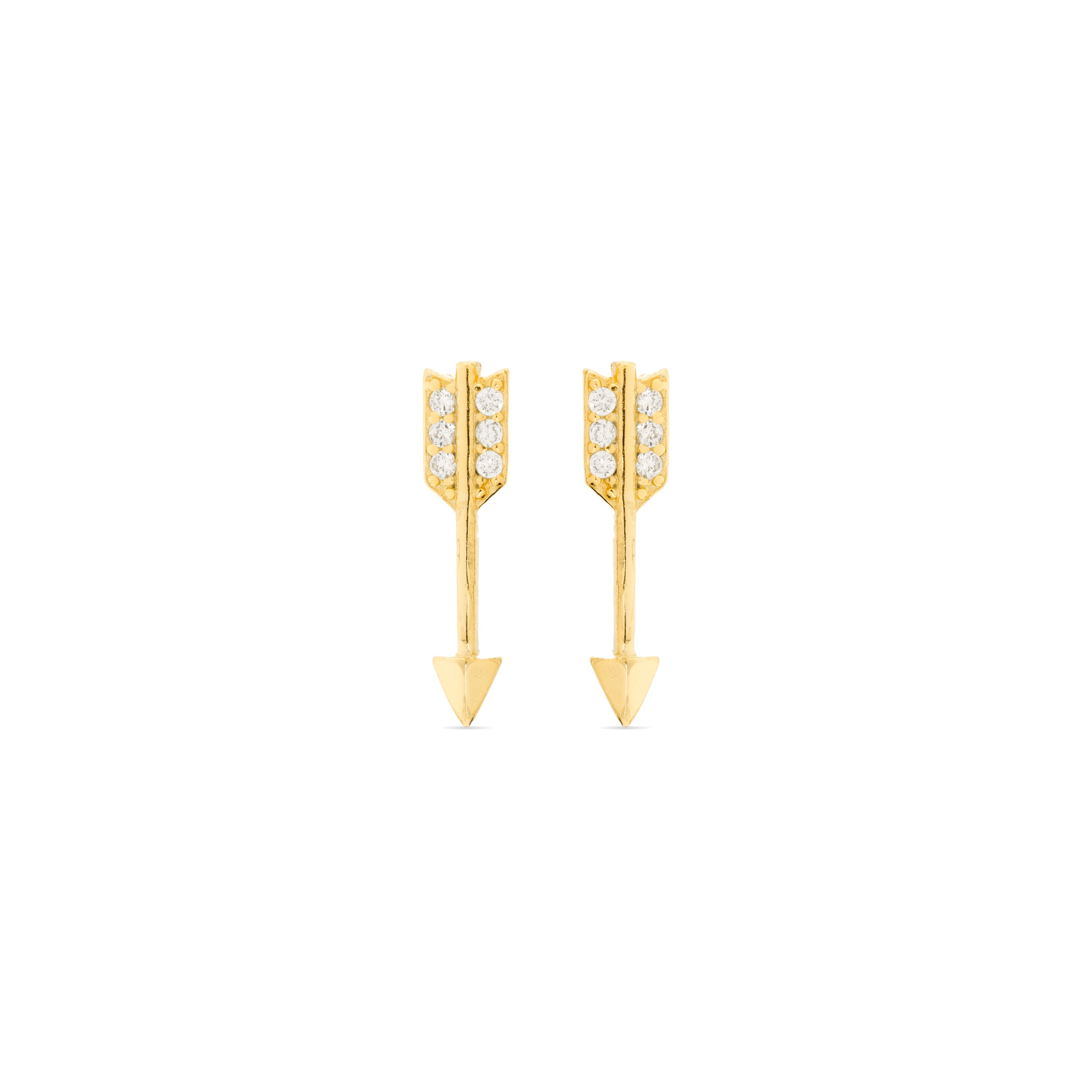 Brincos de Prata 925 com Zircônia Brilhante banhados a ouro amarelo 18k - Flecha