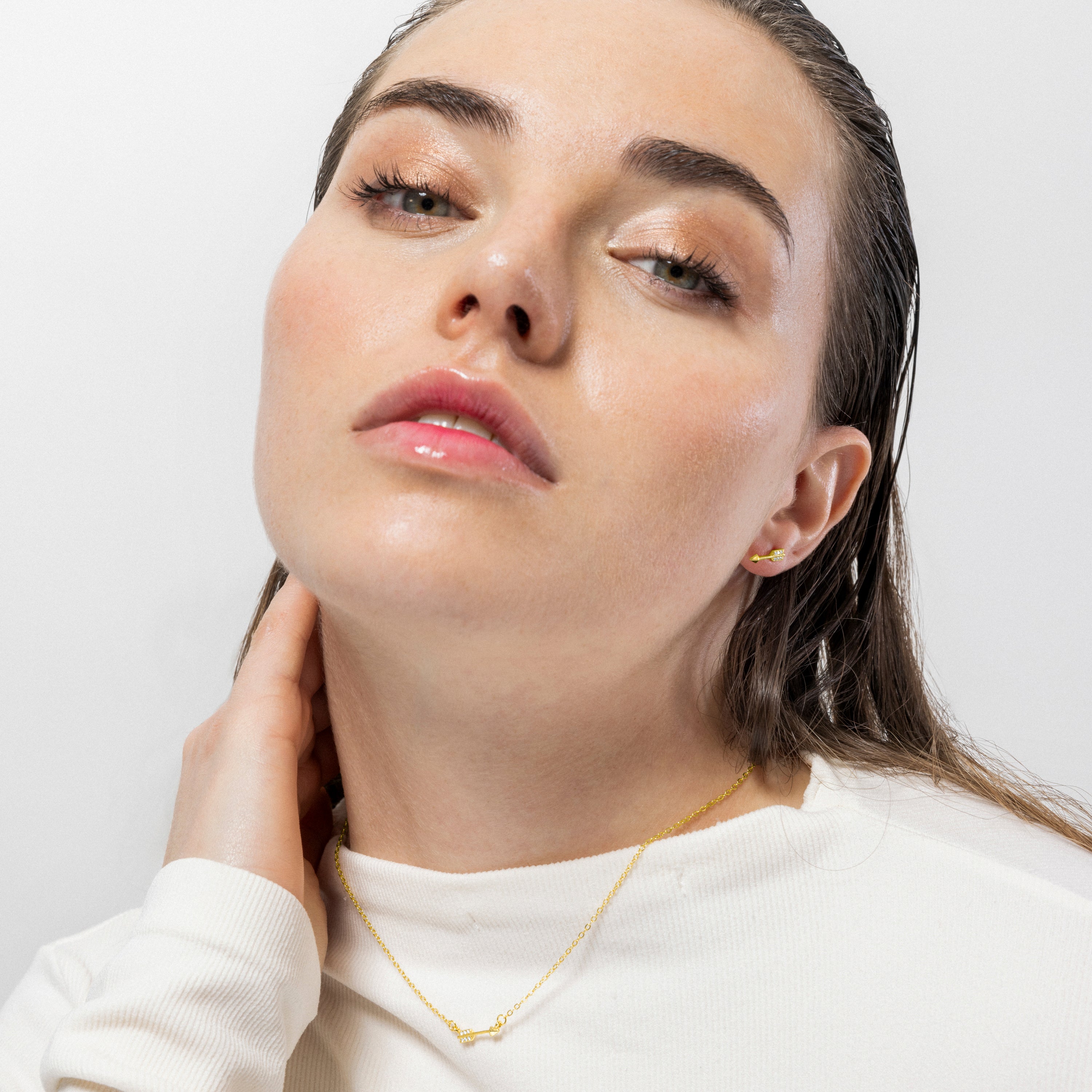 925 Sterling Silver and Brilliant Zirconia Earrings Finished in 18k Yellow Gold - Arrow